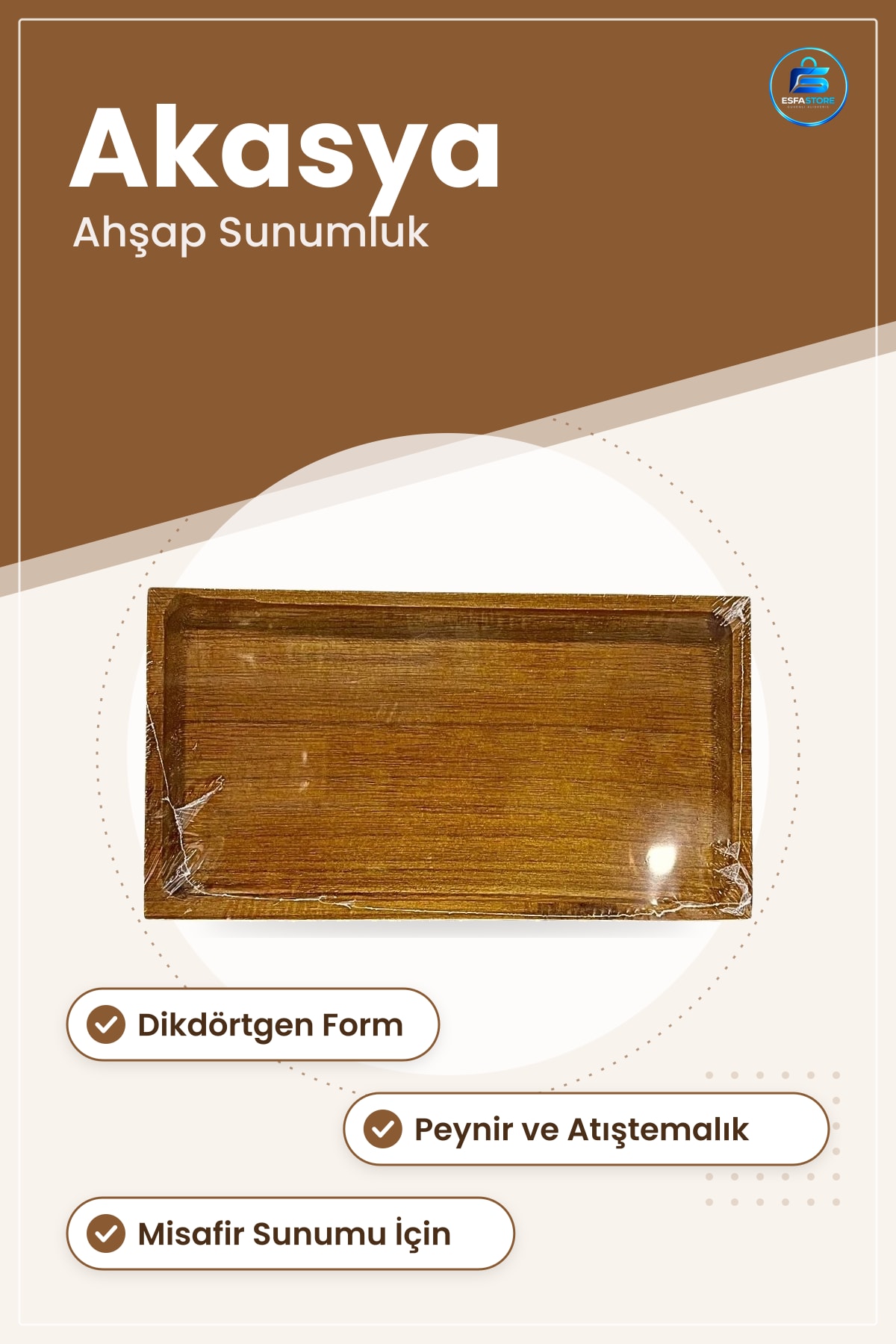 Akasya Dikdörtgen Sunumluk Ahşap Servis Tepsisi Peynir Tabağı Atıştırmalık Sunum Kesme Tahtası