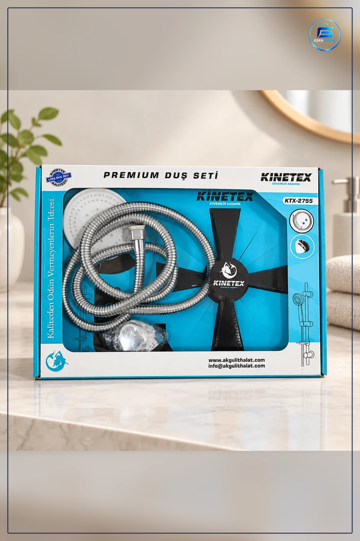 Premium Duş Seti Banyo El Duşu Paslanmaz Çelik Hortumlu Askılı Krom Bağlantılı Takım