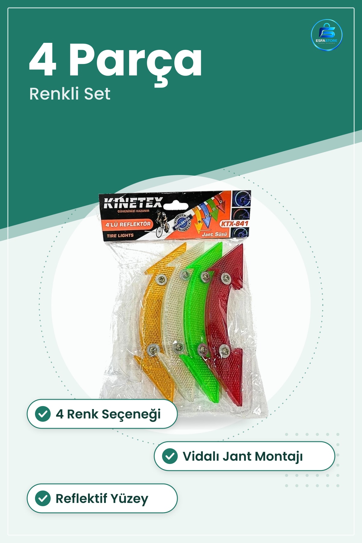 Bisiklet Reflektör 4 Parça Renkli Jant Süsü Tekerlek Gece Görünürlük Aksesuarı Seti
