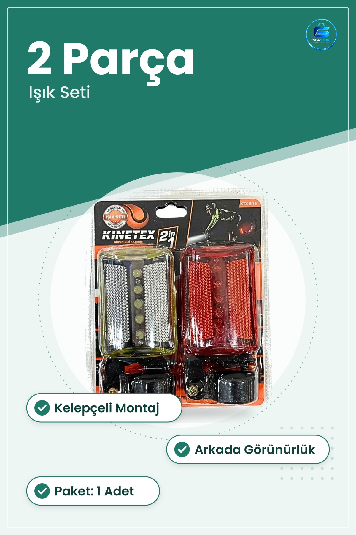 Bisiklet Farı Stop Feneri Işık Seti 2in1 Yüksek Kaliteli Sürüşte Görünürlük Artırıcı Aksesuar