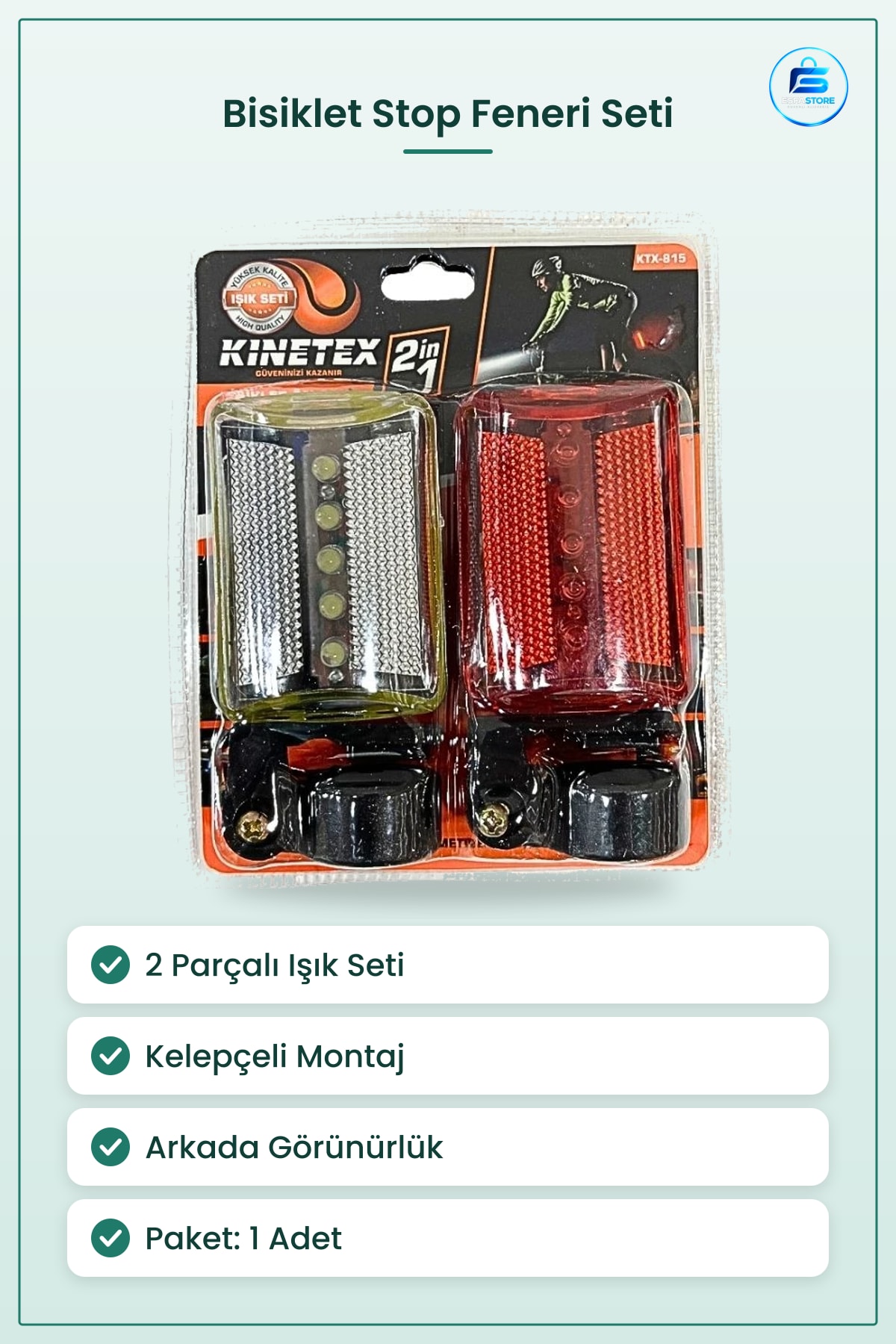 Bisiklet Farı Stop Feneri Işık Seti 2in1 Yüksek Kaliteli Sürüşte Görünürlük Artırıcı Aksesuar