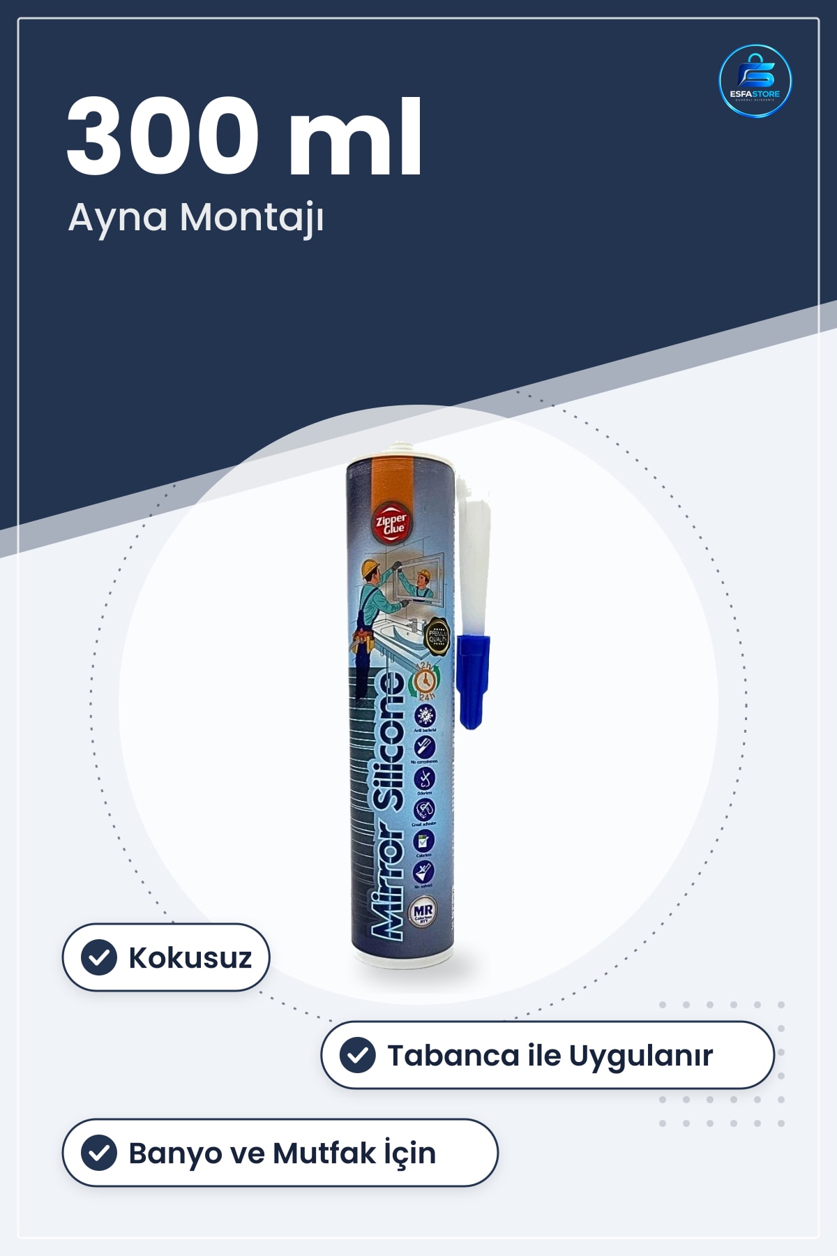 Ayna Silikonu 300 ml Montaj Tamir Yapıştırıcı Silikon Banyo Mutfak Kokusuz Kuruma Pratik Kartuş