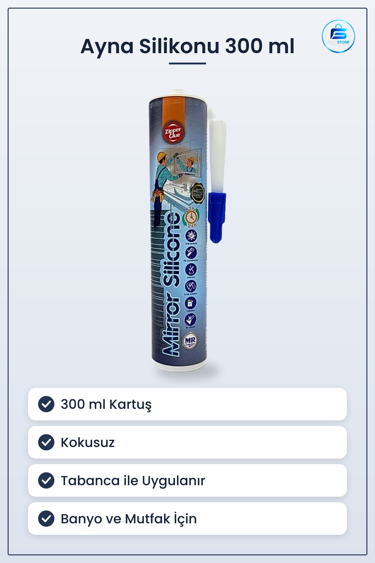 Ayna Silikonu 300 ml Montaj Tamir Yapıştırıcı Silikon Banyo Mutfak Kokusuz Kuruma Pratik Kartuş