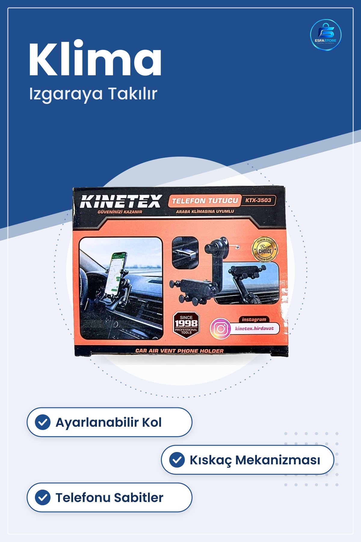Araç İçi Telefon Tutucu Klima Havalandırma Uyumlu Ayarlanabilir Sabitleyici Kıskaç