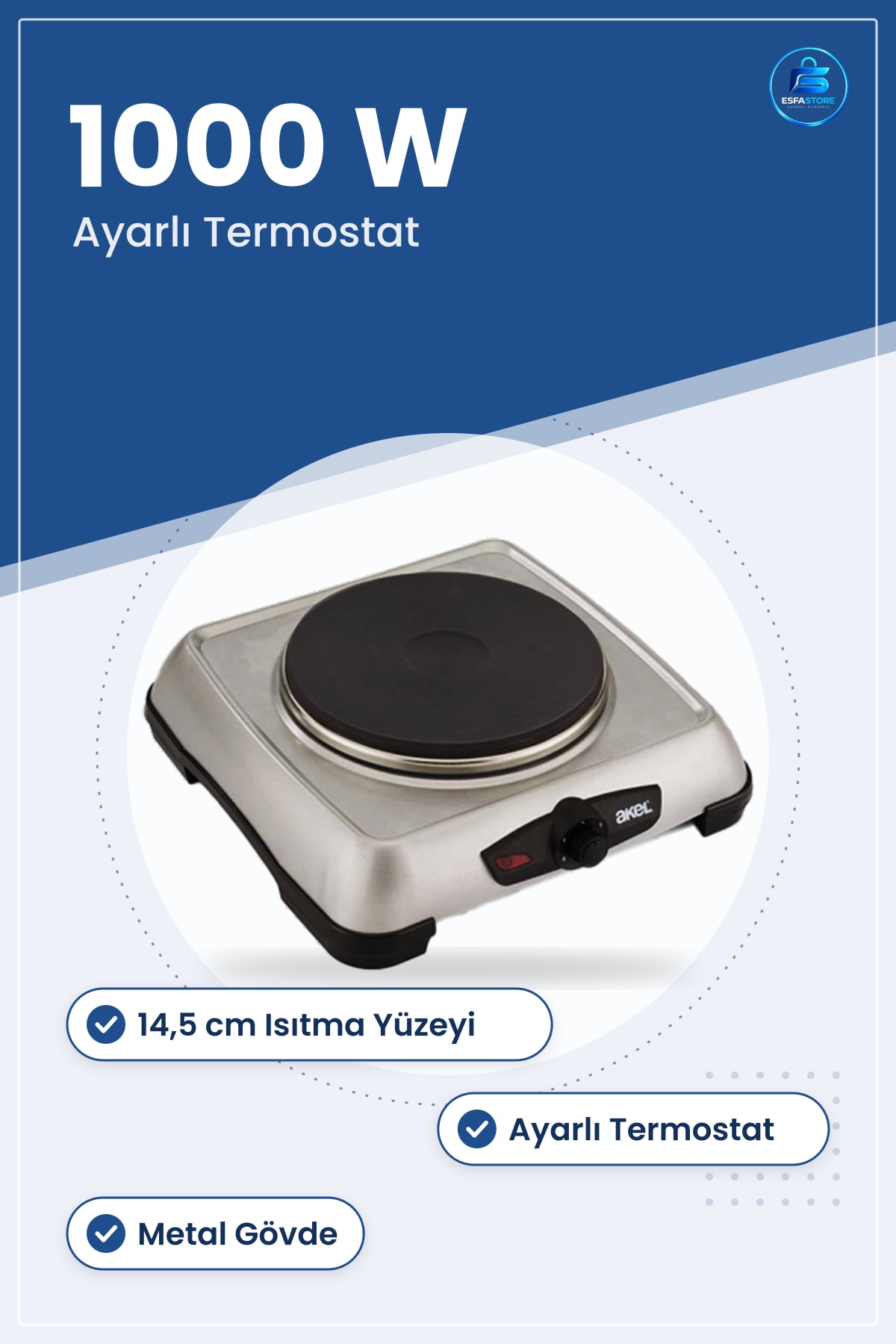 Elektrikli Tek Gözlü Ocak 1000 W Ayarlı Termostat 14,5 cm Mini Metal Gövde Kompakt Pişirme Kamp