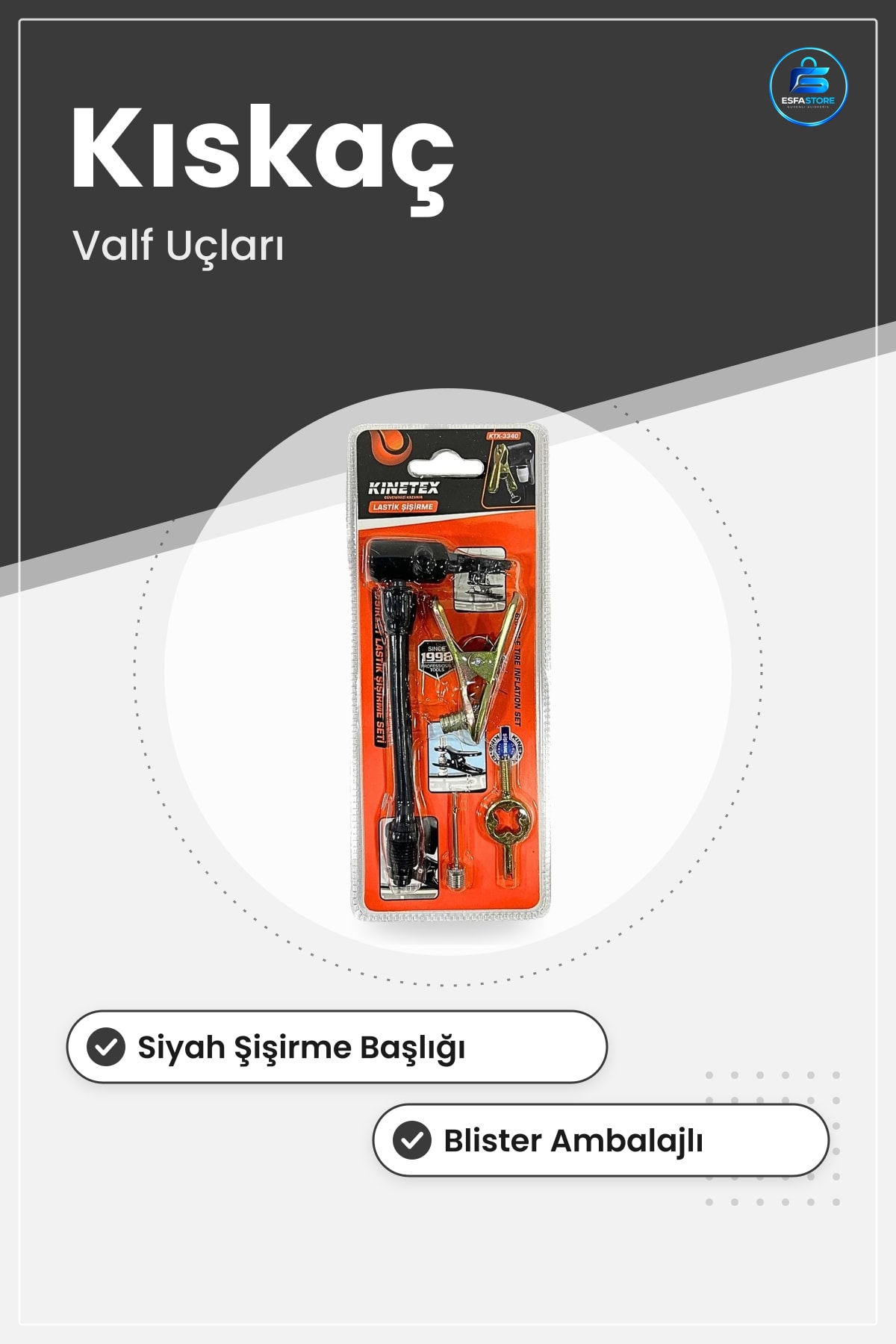 Lastik Şişirme Seti Kıskaçlı Valf Uçlu Araç Lastriği Aparatı Oto Bakım Yol Yardım Çantası