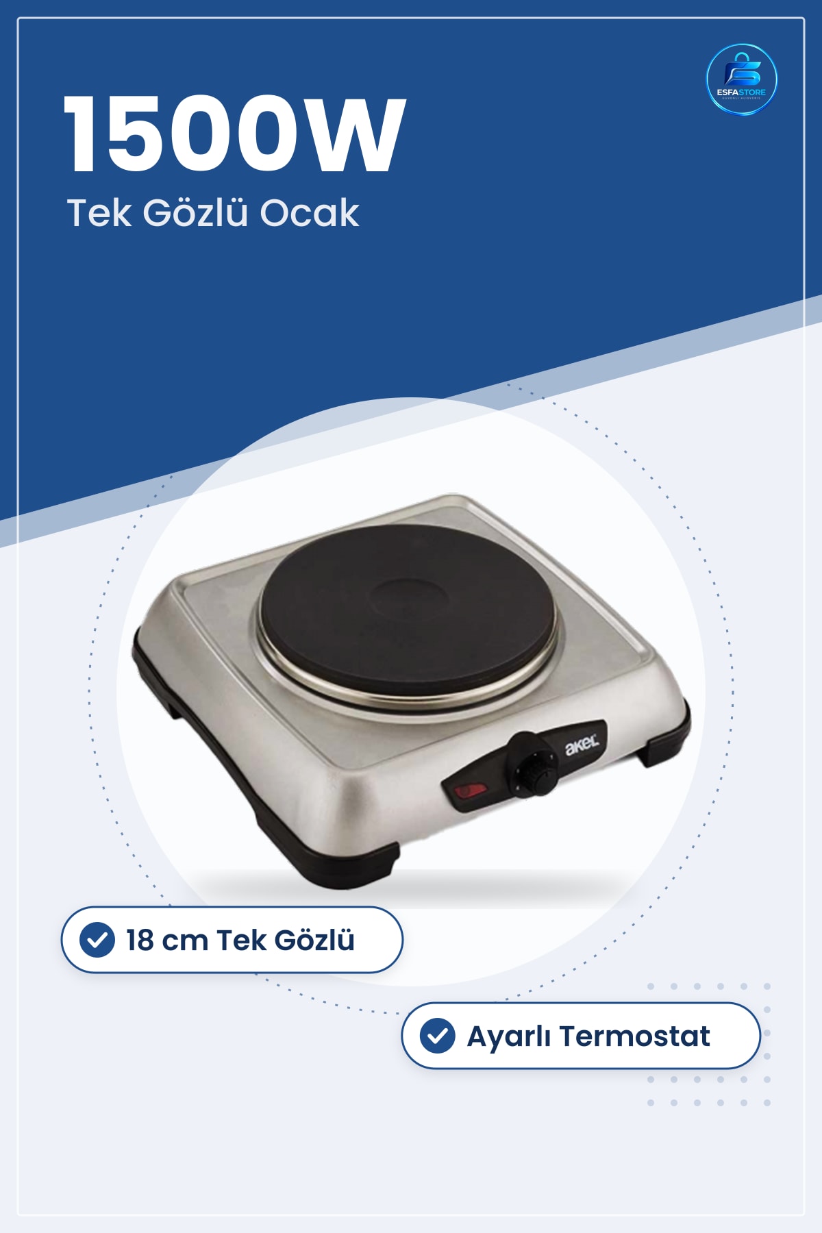 Mini Elektrikli Ocak 1500W Tek Gözlü 18 cm Ayarlı Termostat Taşınabilir Pişiriciler Ofis