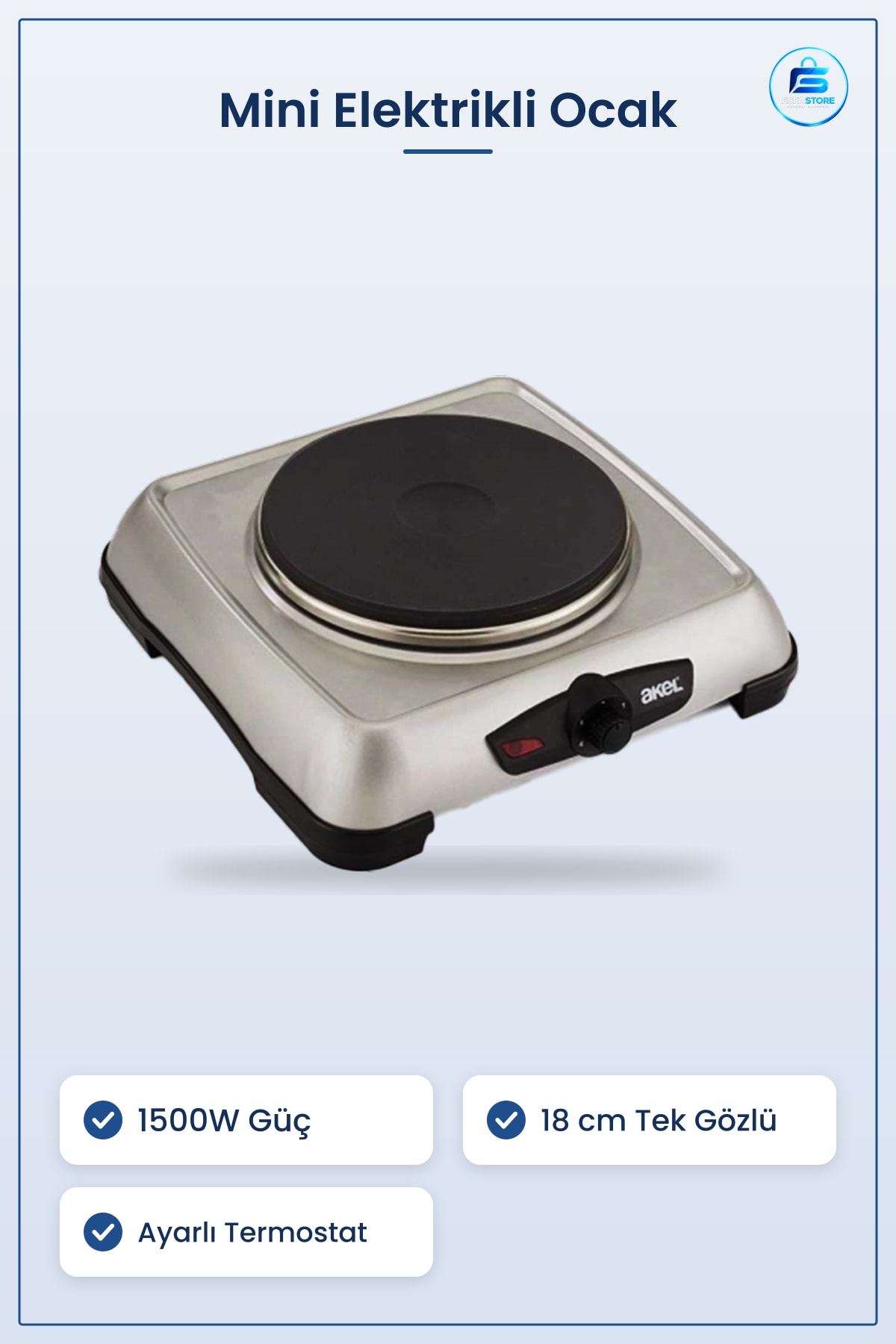 Mini Elektrikli Ocak 1500W Tek Gözlü 18 cm Ayarlı Termostat Taşınabilir Pişiriciler Ofis