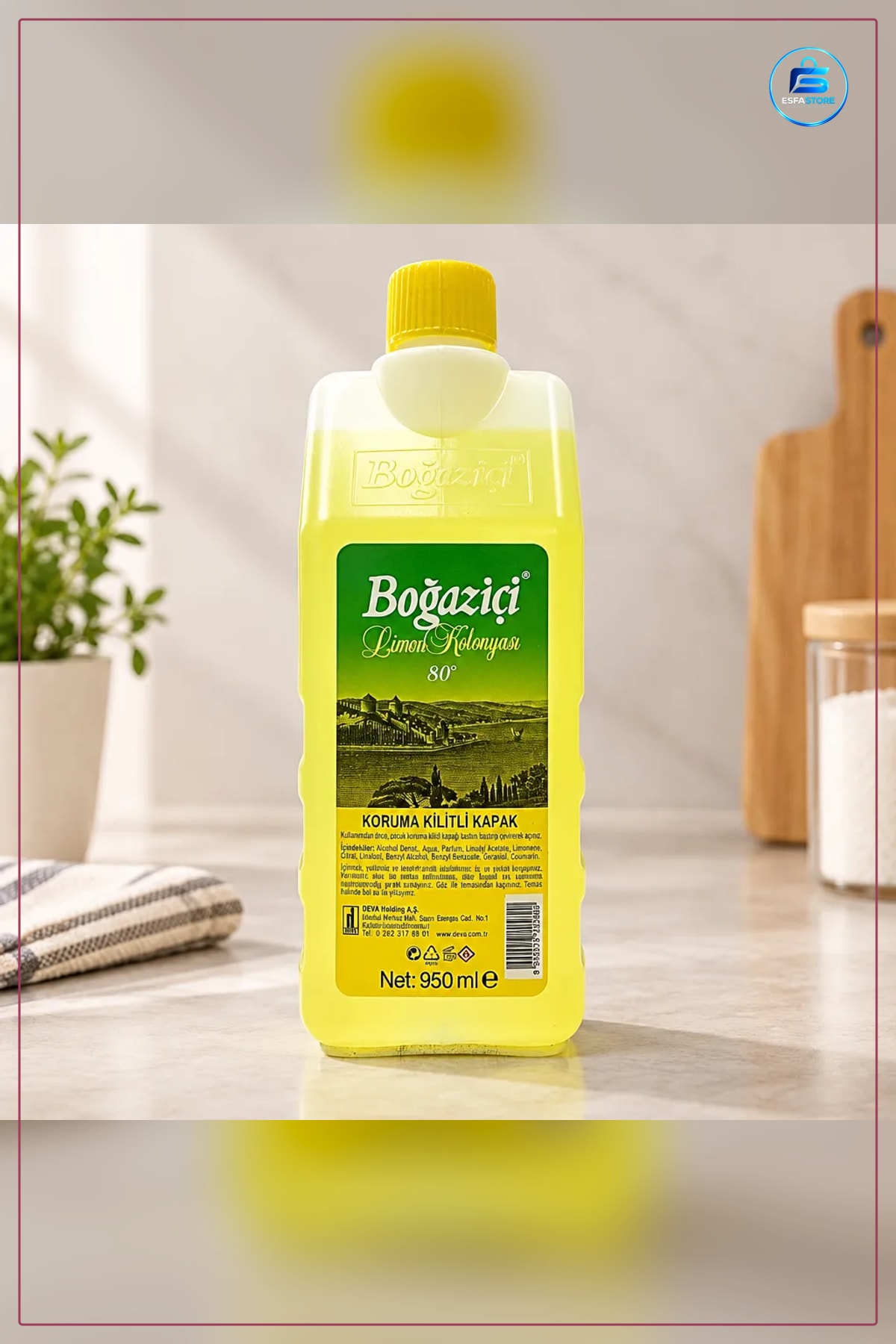 Kolonya 950 ml Şişe Koruma Kilitli Kapak Çocuklara Karşı Güvenli Banyo Mutfak Kullanımı