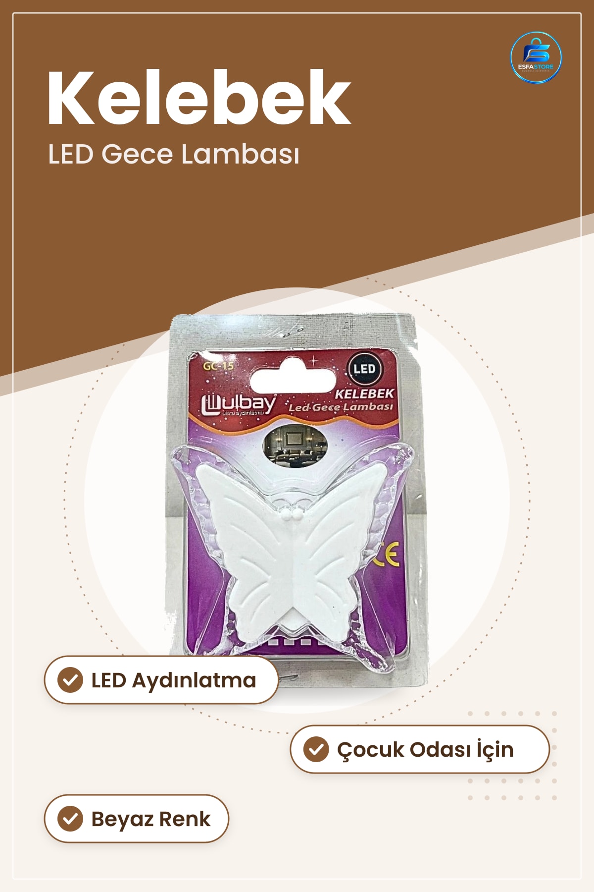Kelebek Gece Lambası LED Masa Işığı Çocuk Odası Yatak Dekoratif Aydınlatma Beyaz Renk