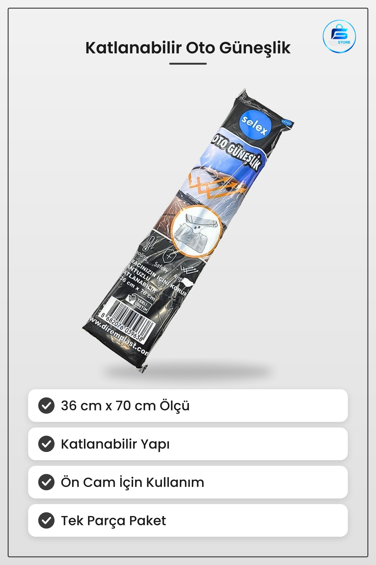 Oto Güneşlik 36 cm x 70 Katlanabilir Araç Ön Cam Güneş Koruyucu Perde İçi Serinlik Pratik