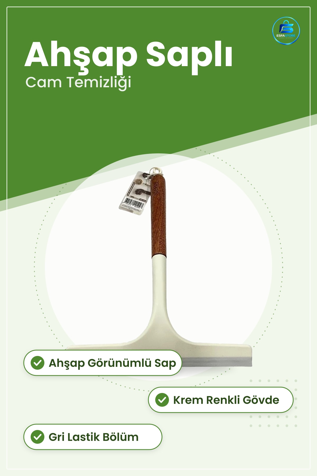 Cam Silecek Temizleme Aparatı Ahşap Saplı Banyo Mutfak Pratik Kullanımlı Temizlik