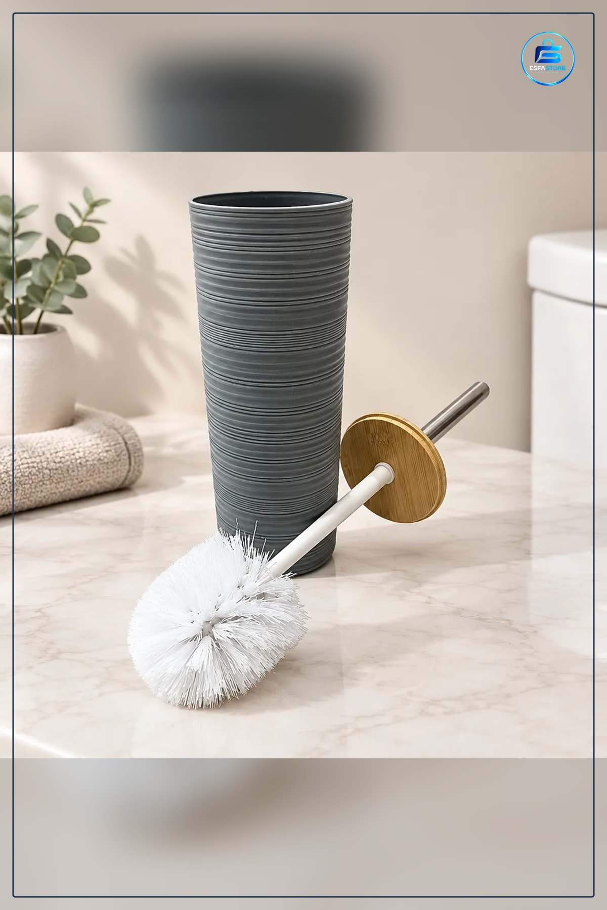 Tuvalet Fırçası Bambu Kapaklı Klozet Temizleme Gri Banyo Aksesuarı Ev Lavabo Duş