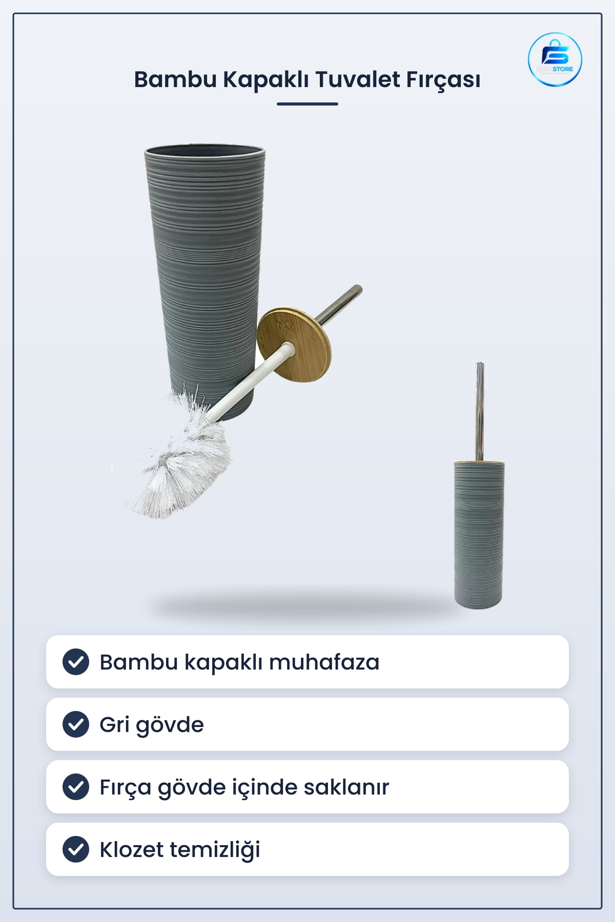 Tuvalet Fırçası Bambu Kapaklı Klozet Temizleme Gri Banyo Aksesuarı Ev Lavabo Duş