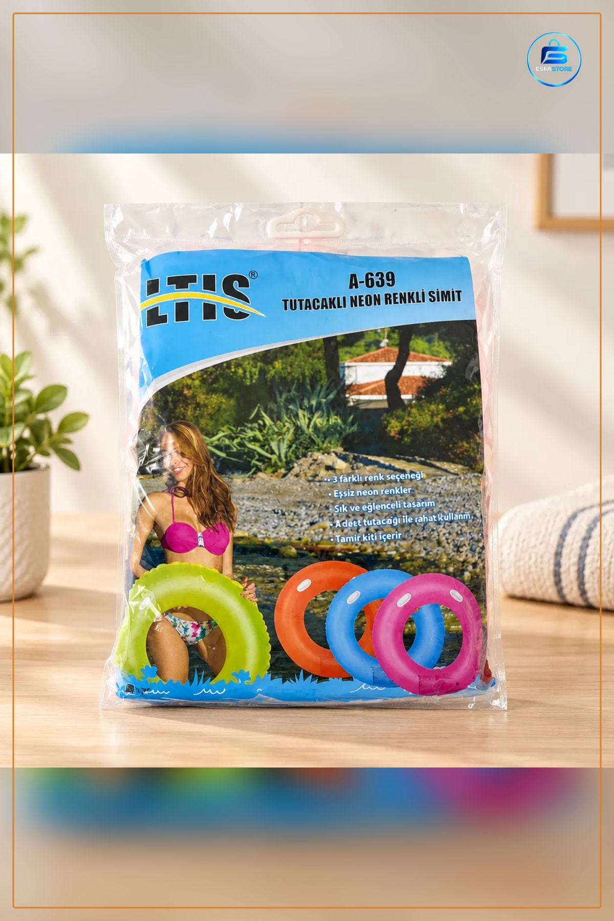 Tutacaklı Neon Renkli Simit 120 cm Şişme Yüzme Halkası Havuz Deniz Plaj Yaz Tatili Yetişkin Su