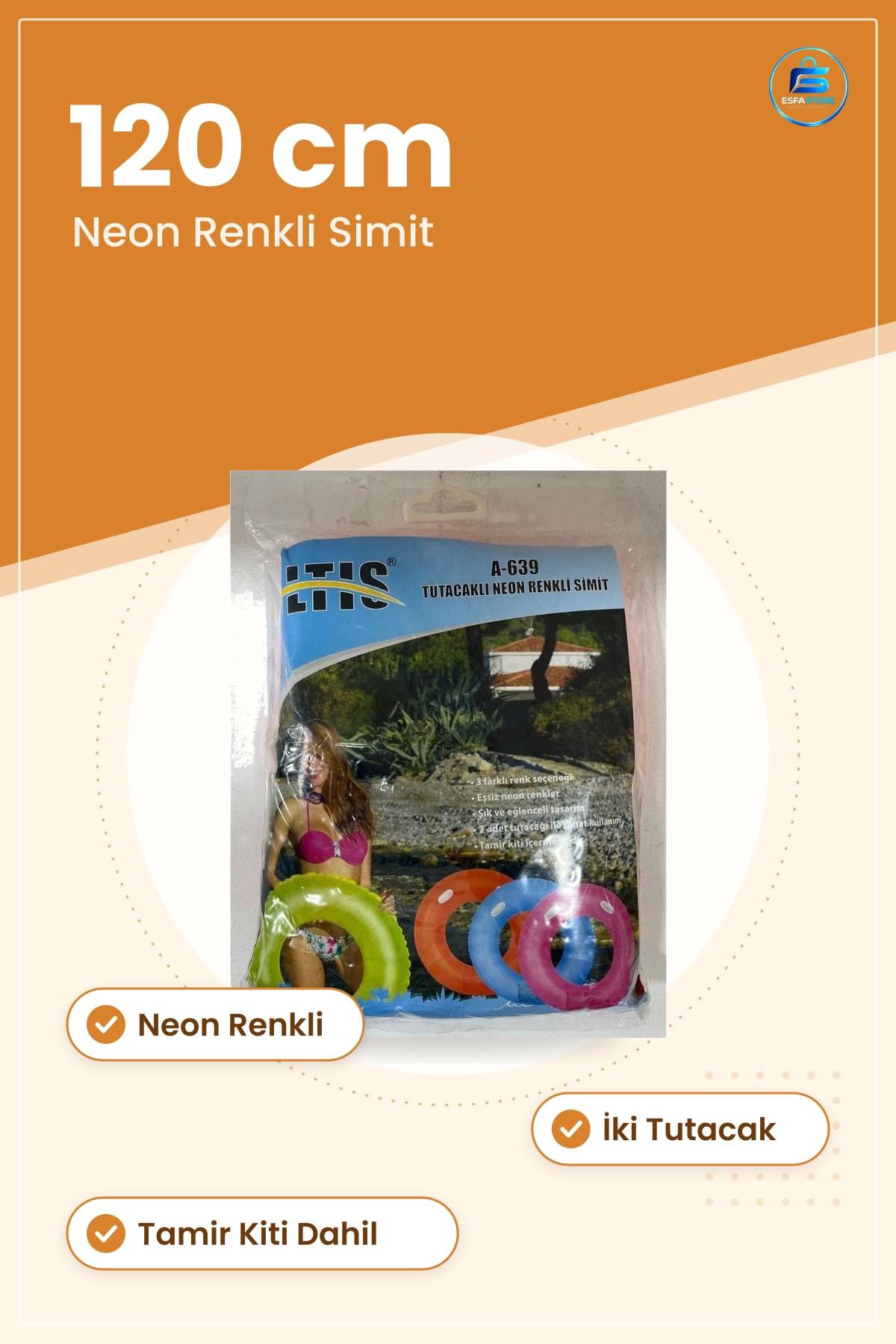 Tutacaklı Neon Renkli Simit 120 cm Şişme Yüzme Halkası Havuz Deniz Plaj Yaz Tatili Yetişkin Su