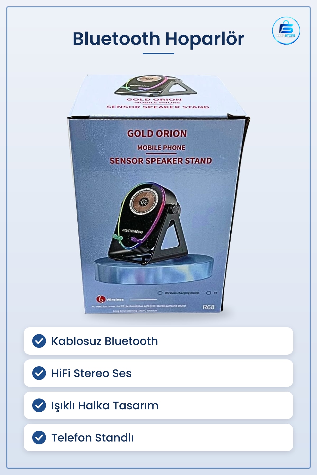 Bluetooth Hoparlör Kablosuz Masaüstü Işıklı Telefon Standlı HiFi Stereo Müzik Ses Cihazı