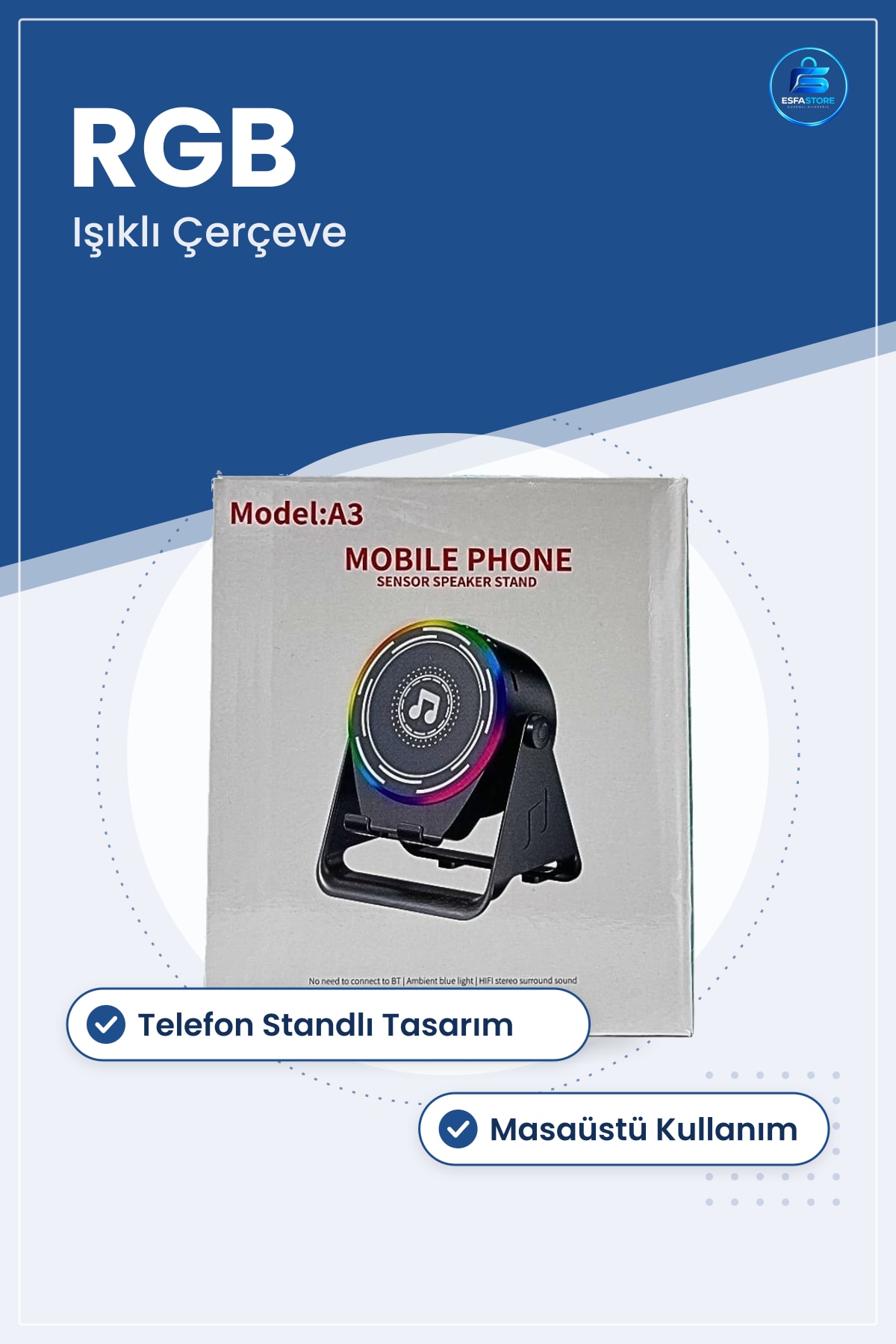 Bluetooth Hoparlör Kablosuz Mobil Telefon Standlı RGB Işıklı Masaüstü Stereo Ses Sistemi