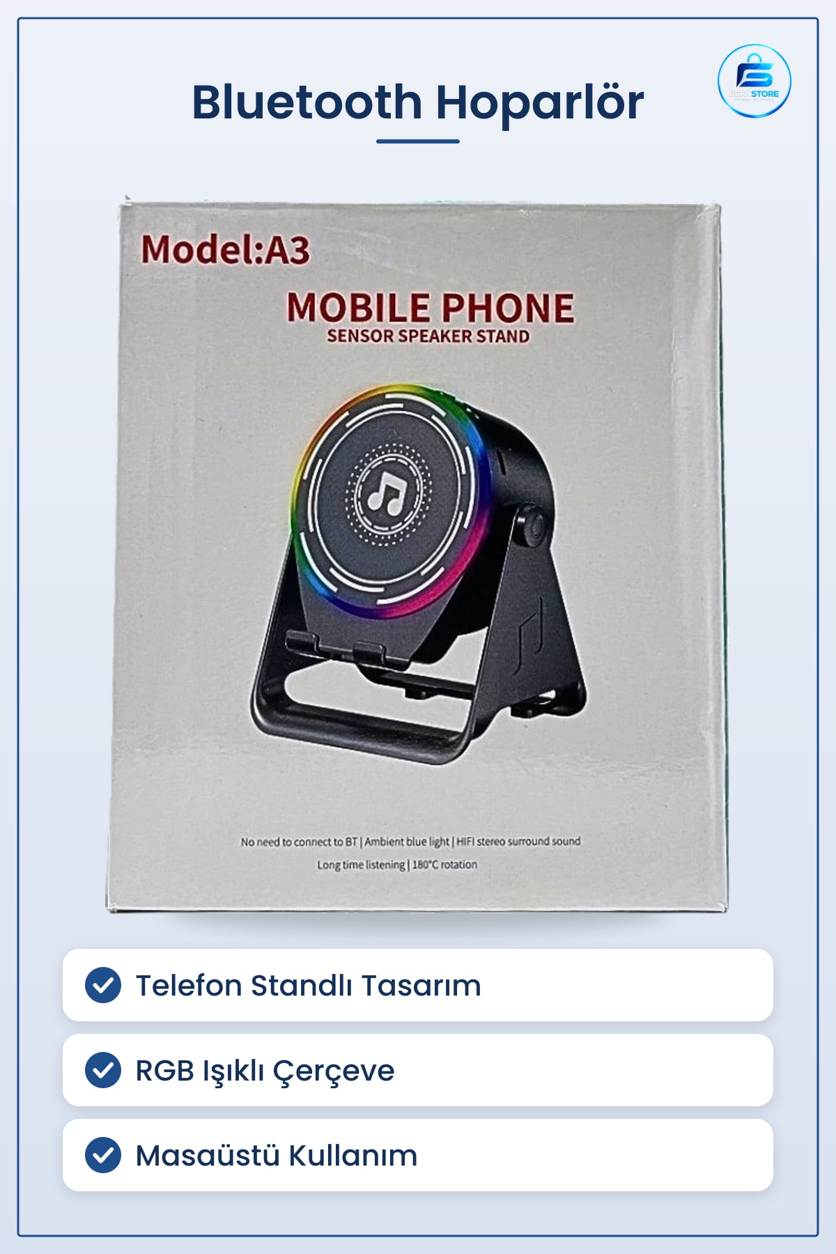 Bluetooth Hoparlör Kablosuz Mobil Telefon Standlı RGB Işıklı Masaüstü Stereo Ses Sistemi