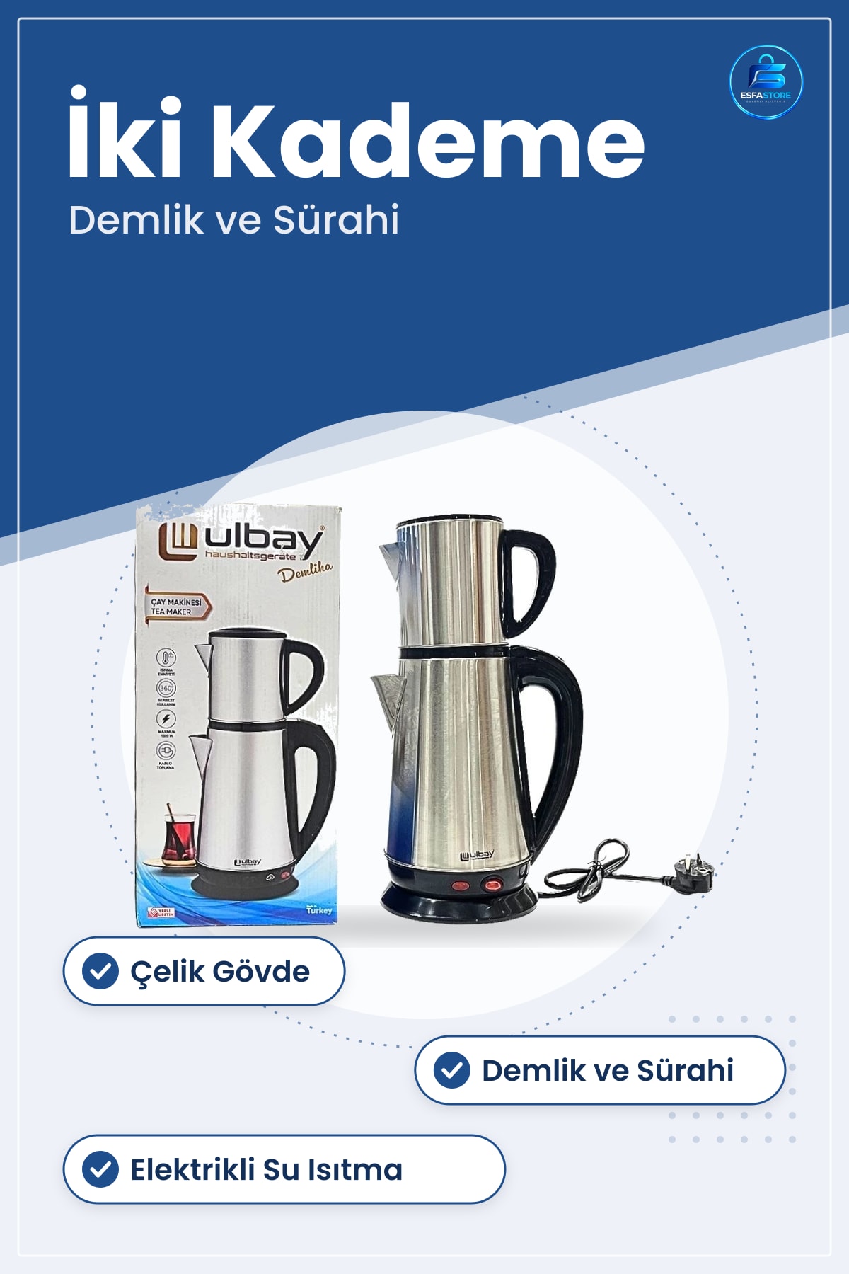 Demliha Çelik Çay Makinesi Elektrikli Paslanmaz Gövde Demlik Mutfak Sofra Pratik