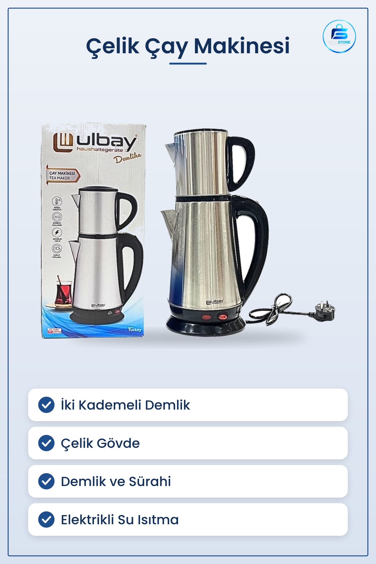 Demliha Çelik Çay Makinesi Elektrikli Paslanmaz Gövde Demlik Mutfak Sofra Pratik