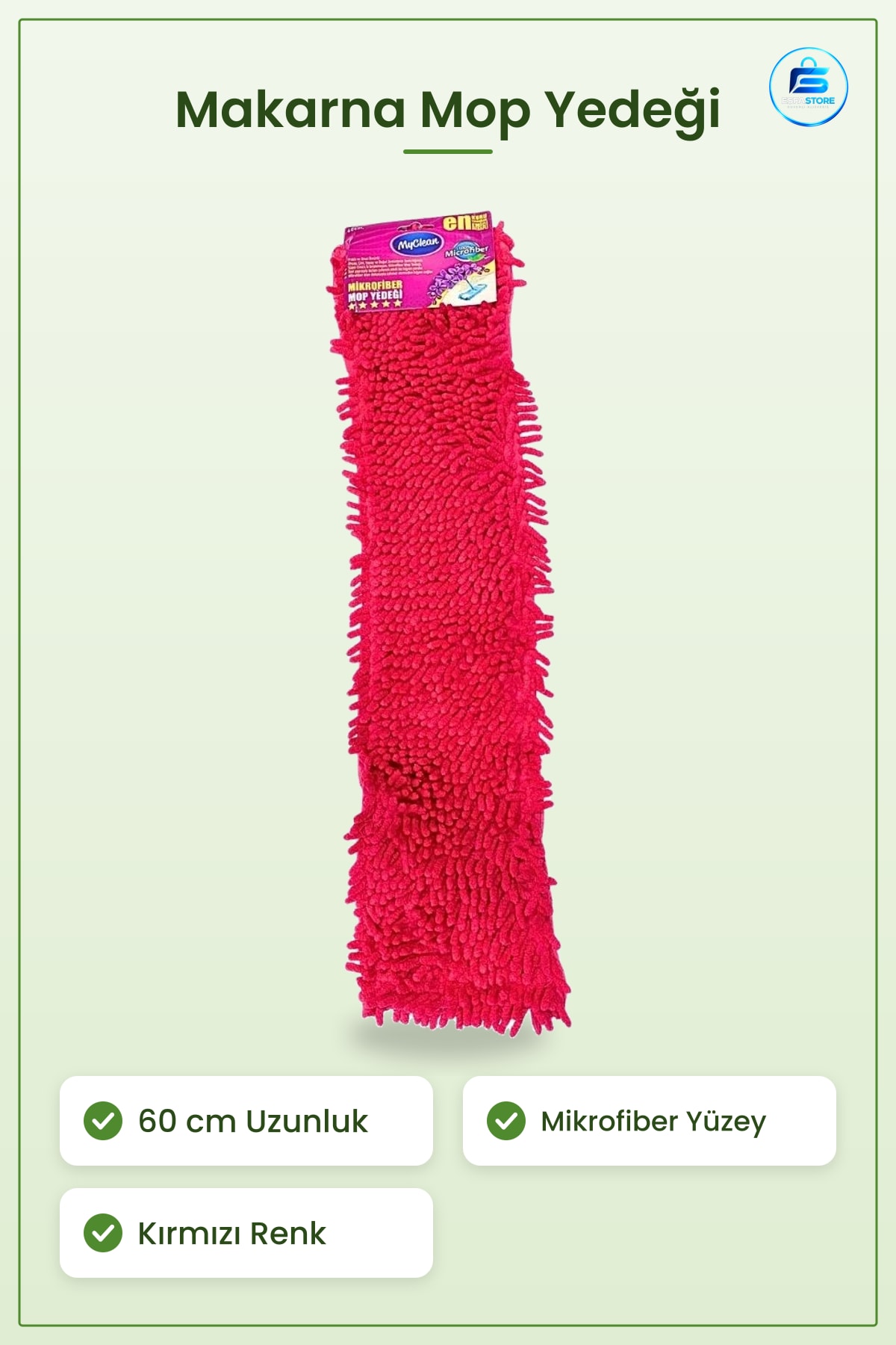 Makarna Mop Yedeği 60 cm Mikrofiber Kırmızı Paspas Başlığı Ev Zemin Temizlik Emici