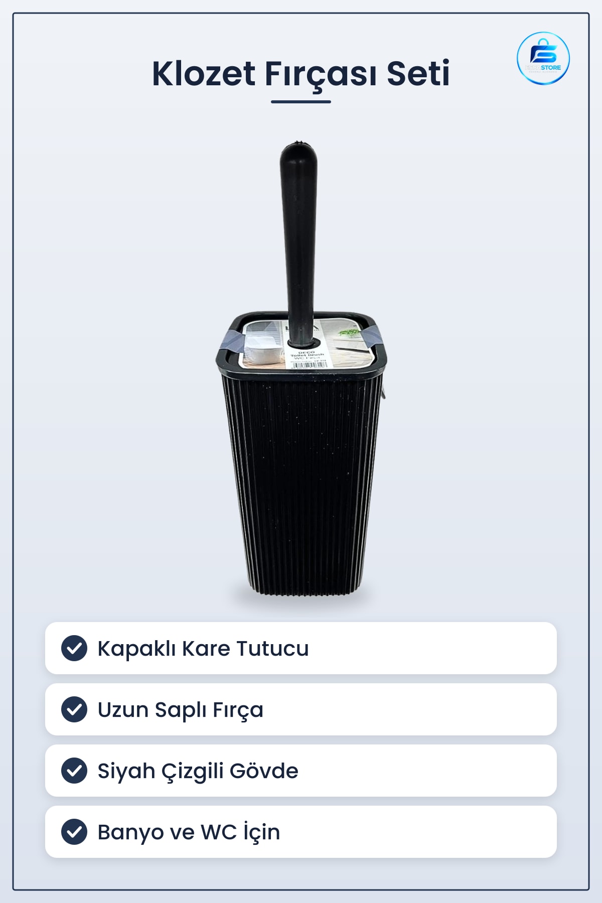 Klozet Fırçası Seti Siyah Çizgili Kare Gövdeli Tuvalet Banyo WC Temizlik Aksesuarı