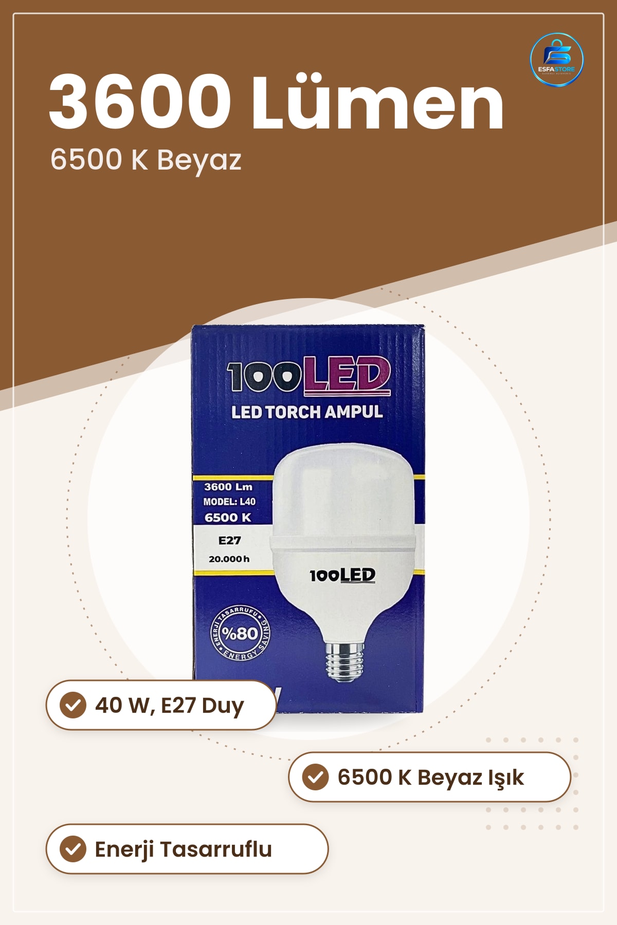 LED Torç Ampul 40 W E27 Duylu Lümen K Beyaz Işık Enerji Tasarruflu Ev Ofis Kullanışlı