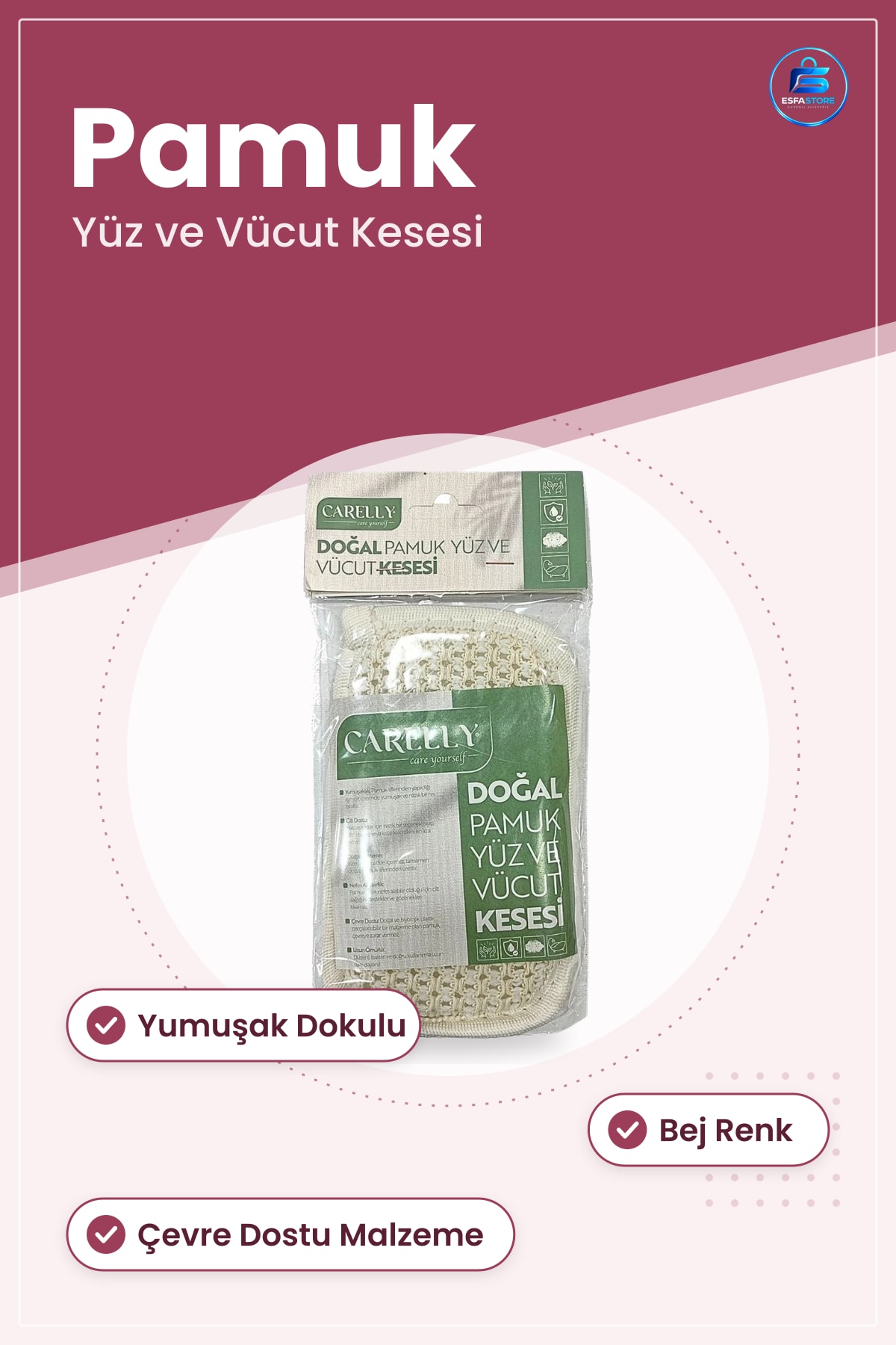 Doğal Pamuk Yüz ve Vücut Kesesi Banyo Lifi Cilt Bakım Temizleme Duş Süngeri Yumuşak