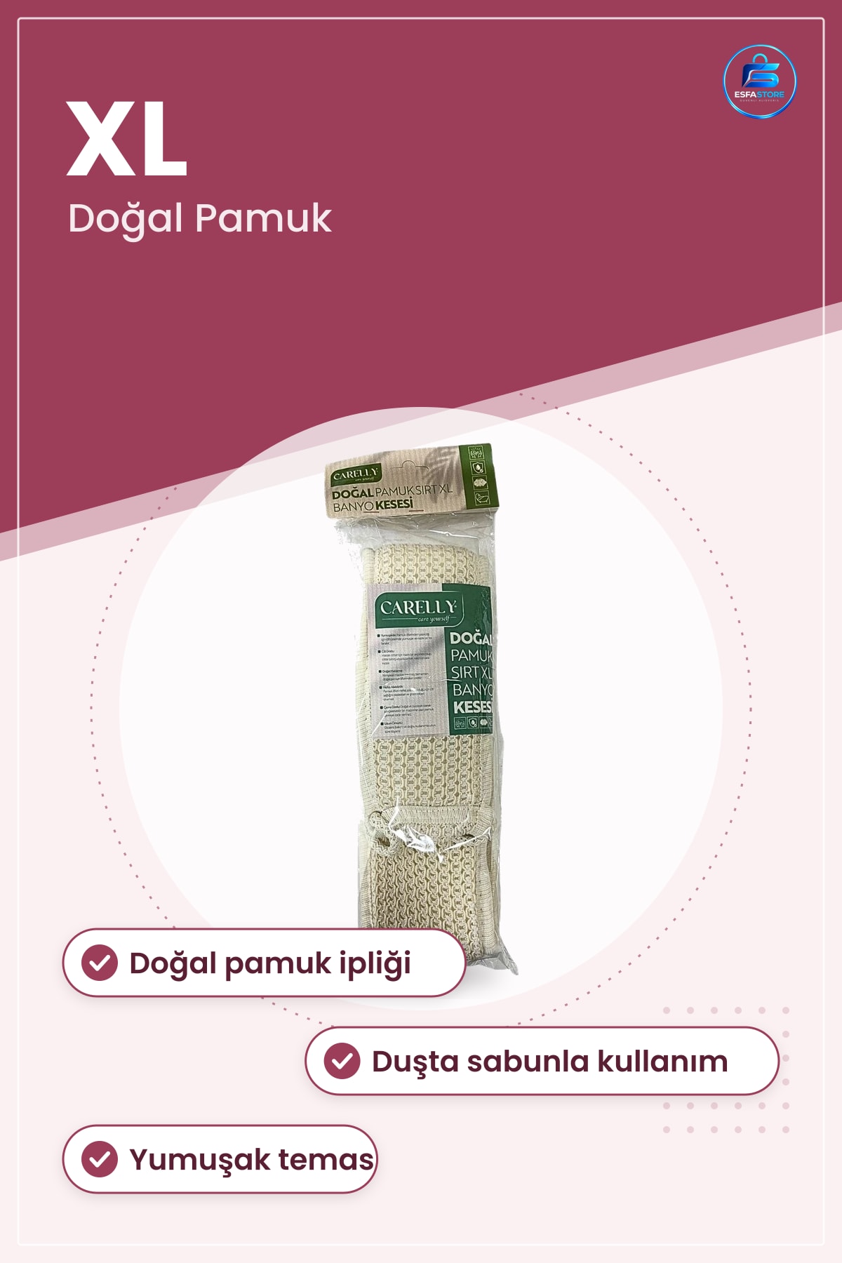 Doğal Pamuk XL Sırt Kesesi Banyo Lifi Vücut Temizleme Süngeri Duşta Kullanım İçin Pratik