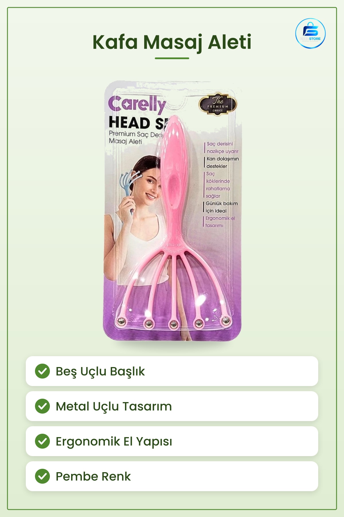 Kafa Masaj Aleti Saç Derisi Pembe Beş Uçlu Manuel Baş Gevşeme Günlük Bakım Ergonomik Tasarım
