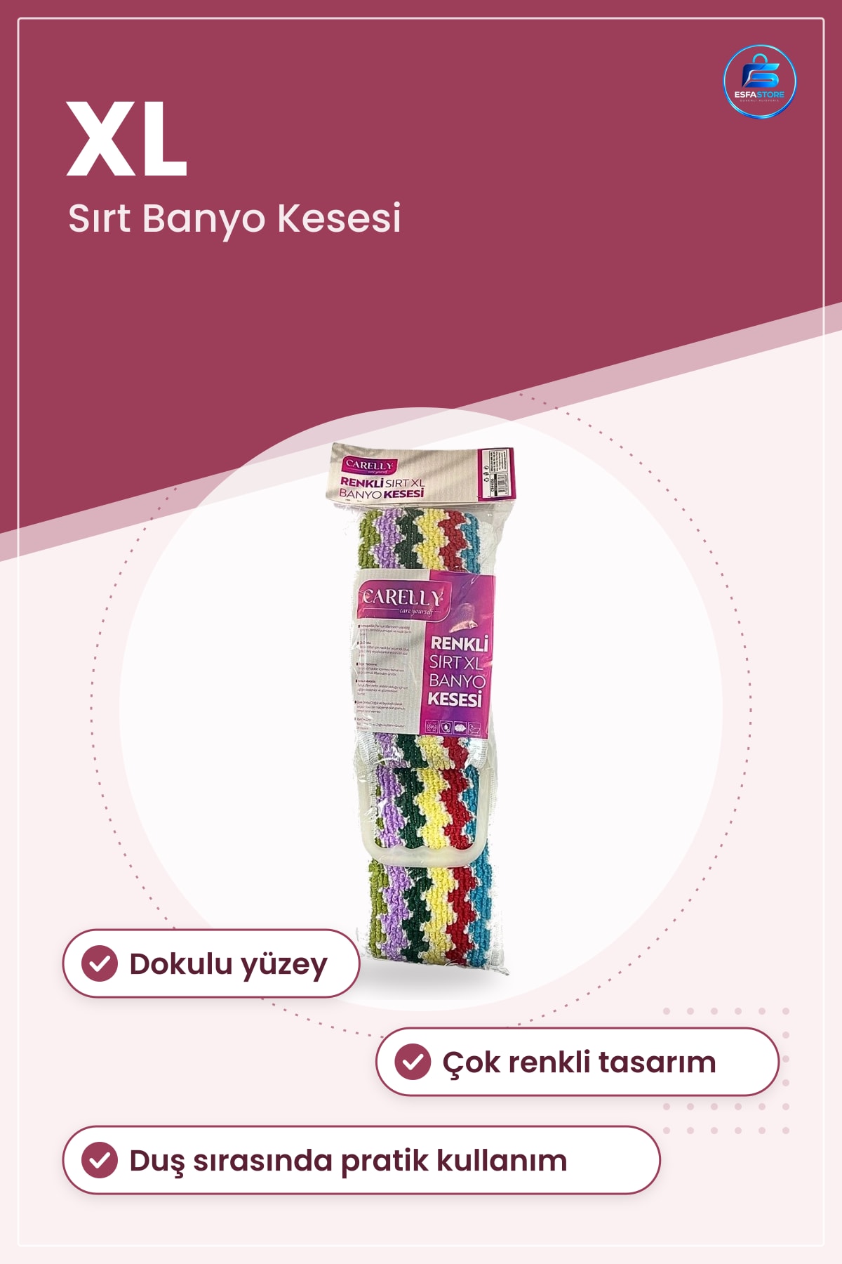 Renkli XL Sırt Banyo Kesesi Lifi Süngeri Vücut Temizleme Duş Aksesuarı Dokulu Pratik