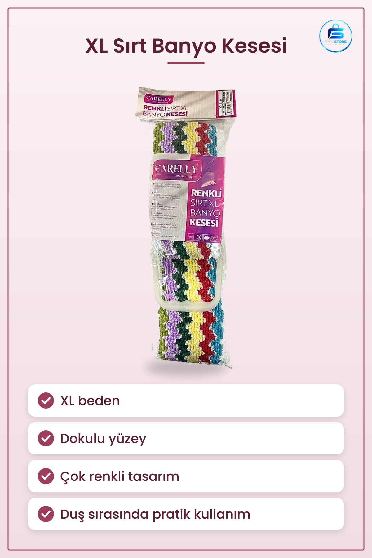 Renkli XL Sırt Banyo Kesesi Lifi Süngeri Vücut Temizleme Duş Aksesuarı Dokulu Pratik