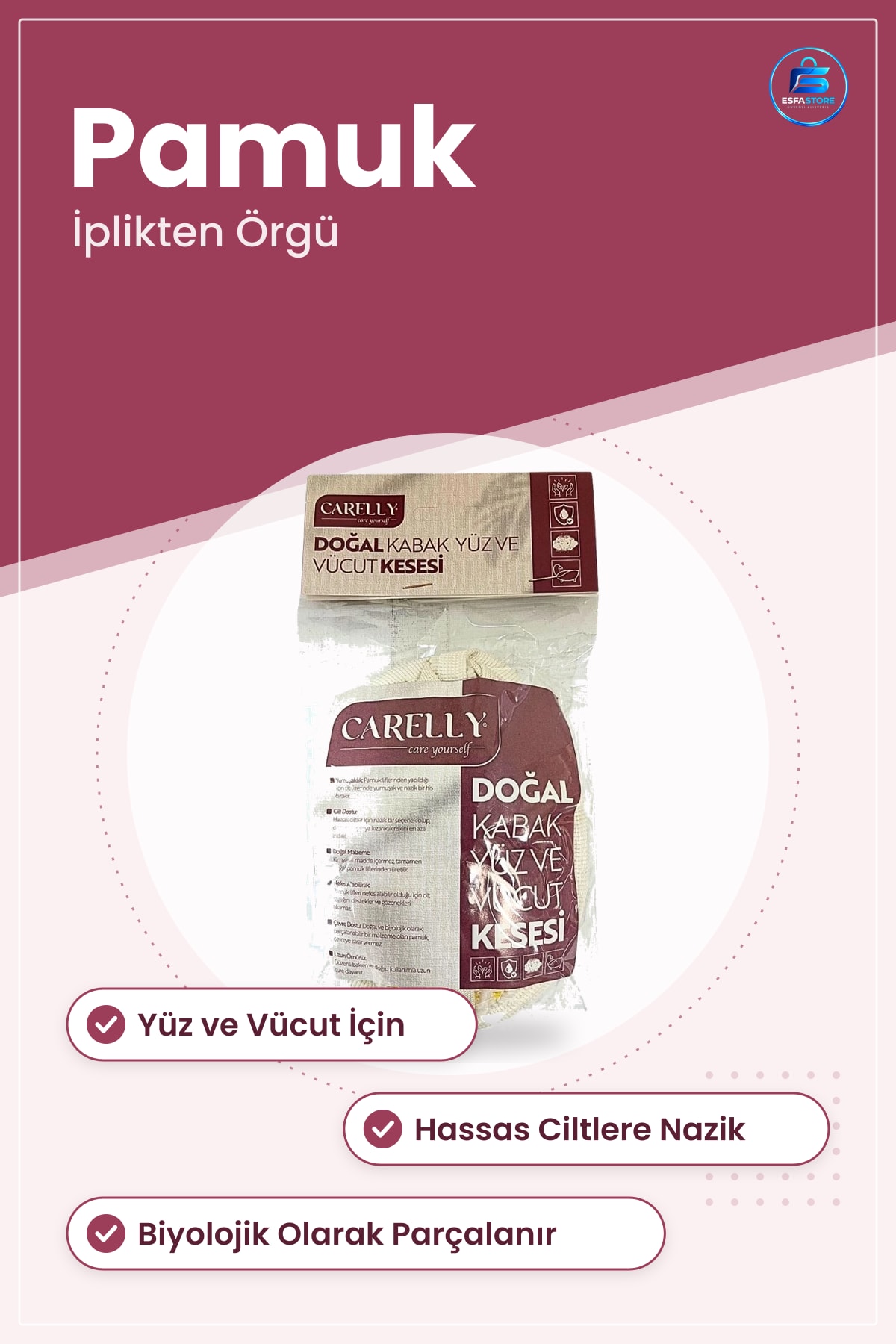 Doğal Kabak Yüz ve Vücut Kesesi Banyo Lifi Pamuk İpliği Yumuşak Cilt Dostu Temizleme Aksesuarı