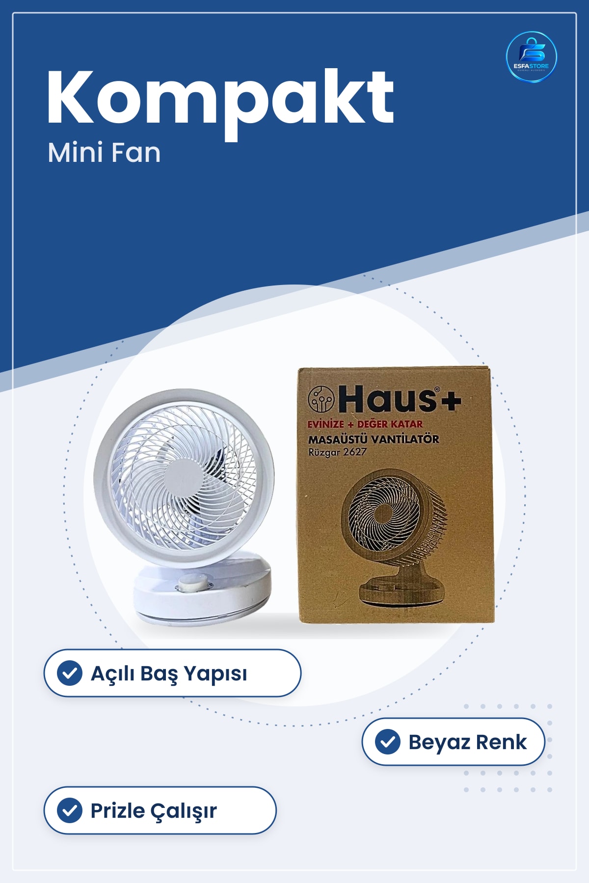Masaüstü Vantilatör Rüzgar Kompakt Mini Fan Ofis Ev Çalışma Masası Serinletici Beyaz