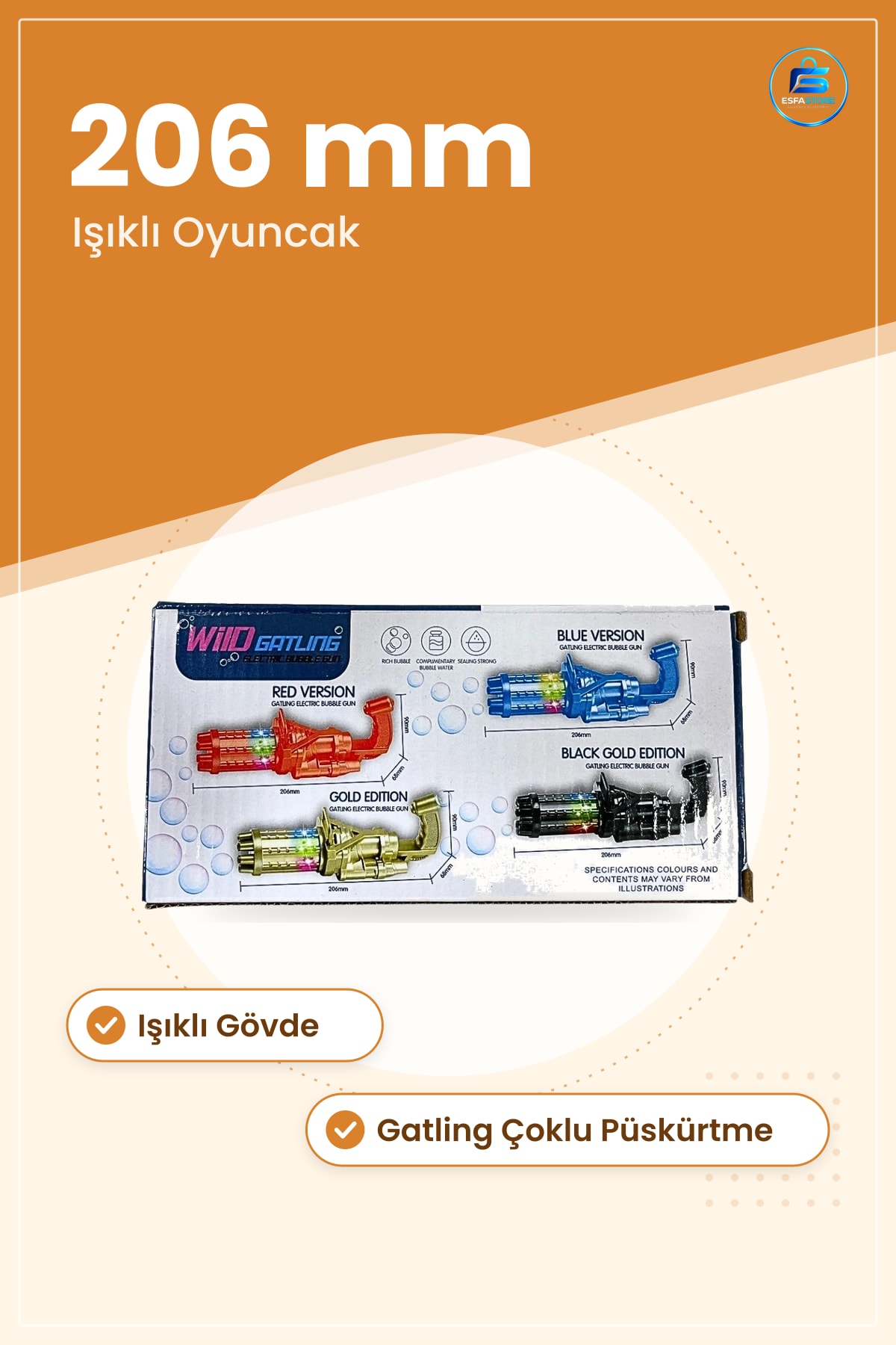 Baloncuk Köpük Tabancası Elektrikli Işıklı Çocuk Oyuncak Gatling Otomatik Sabun Baloncuğu Makinesi