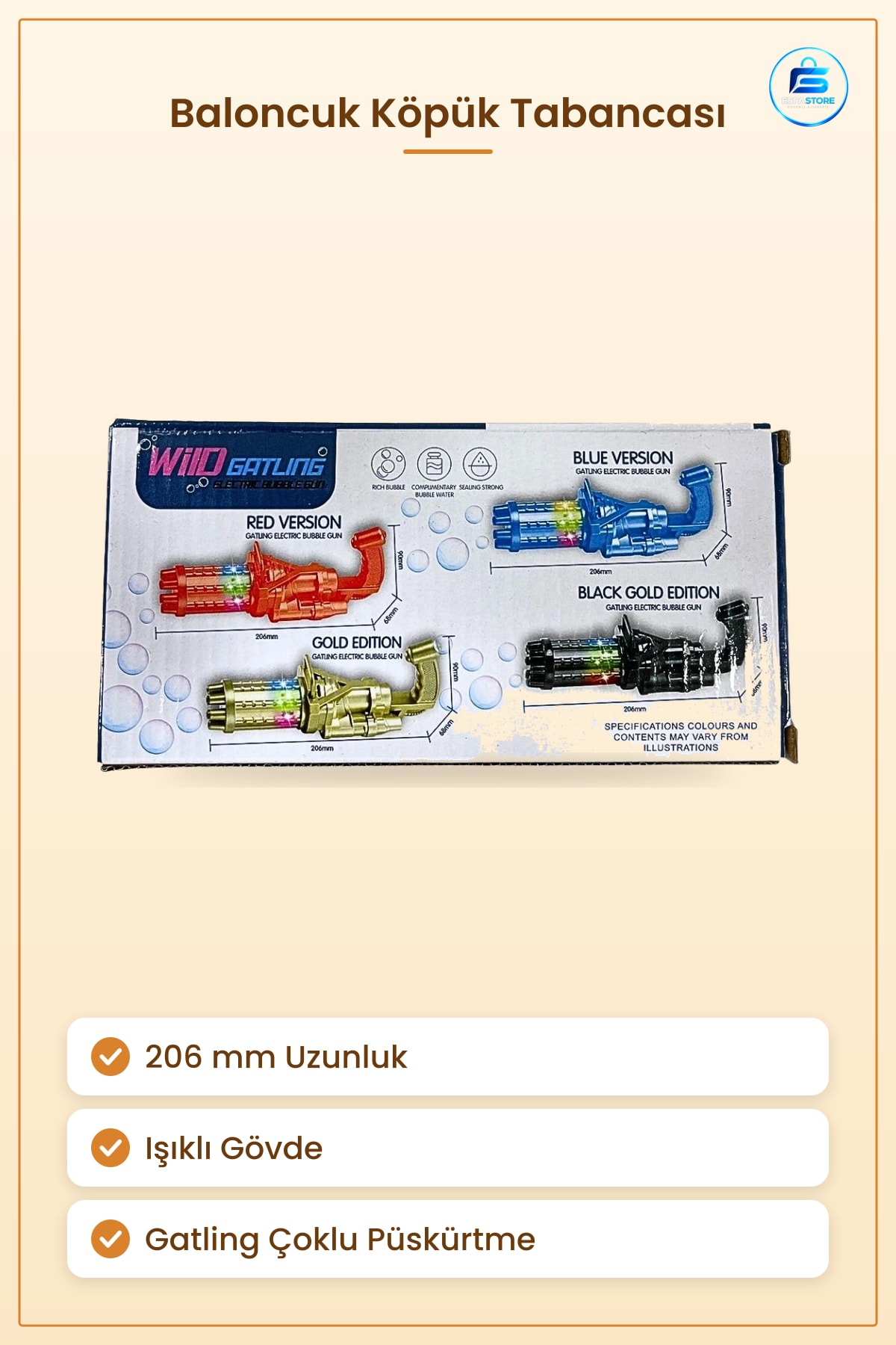 Baloncuk Köpük Tabancası Elektrikli Işıklı Çocuk Oyuncak Gatling Otomatik Sabun Baloncuğu Makinesi