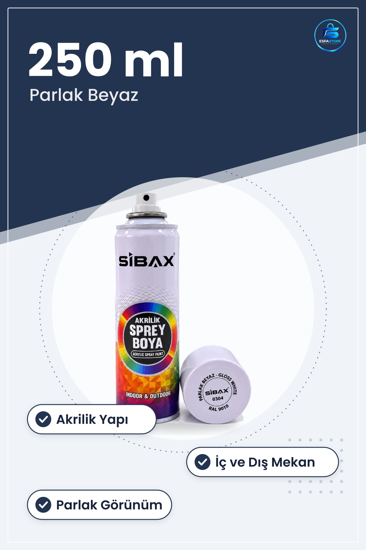 Sprey Boya Parlak Beyaz 250 ml Akrilik İç Dış Mekan Yüzey Boyama Hobi Ev Dekor Tamir