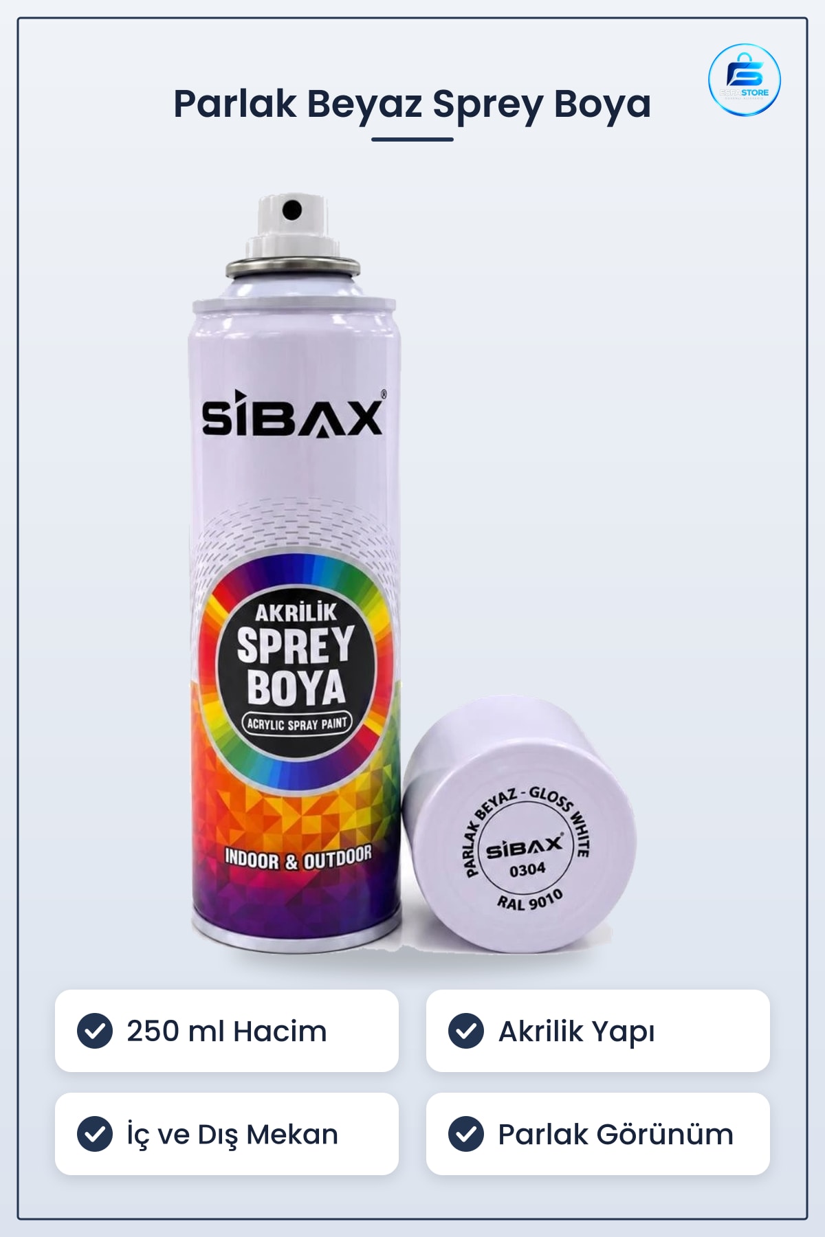 Sprey Boya Parlak Beyaz 250 ml Akrilik İç Dış Mekan Yüzey Boyama Hobi Ev Dekor Tamir