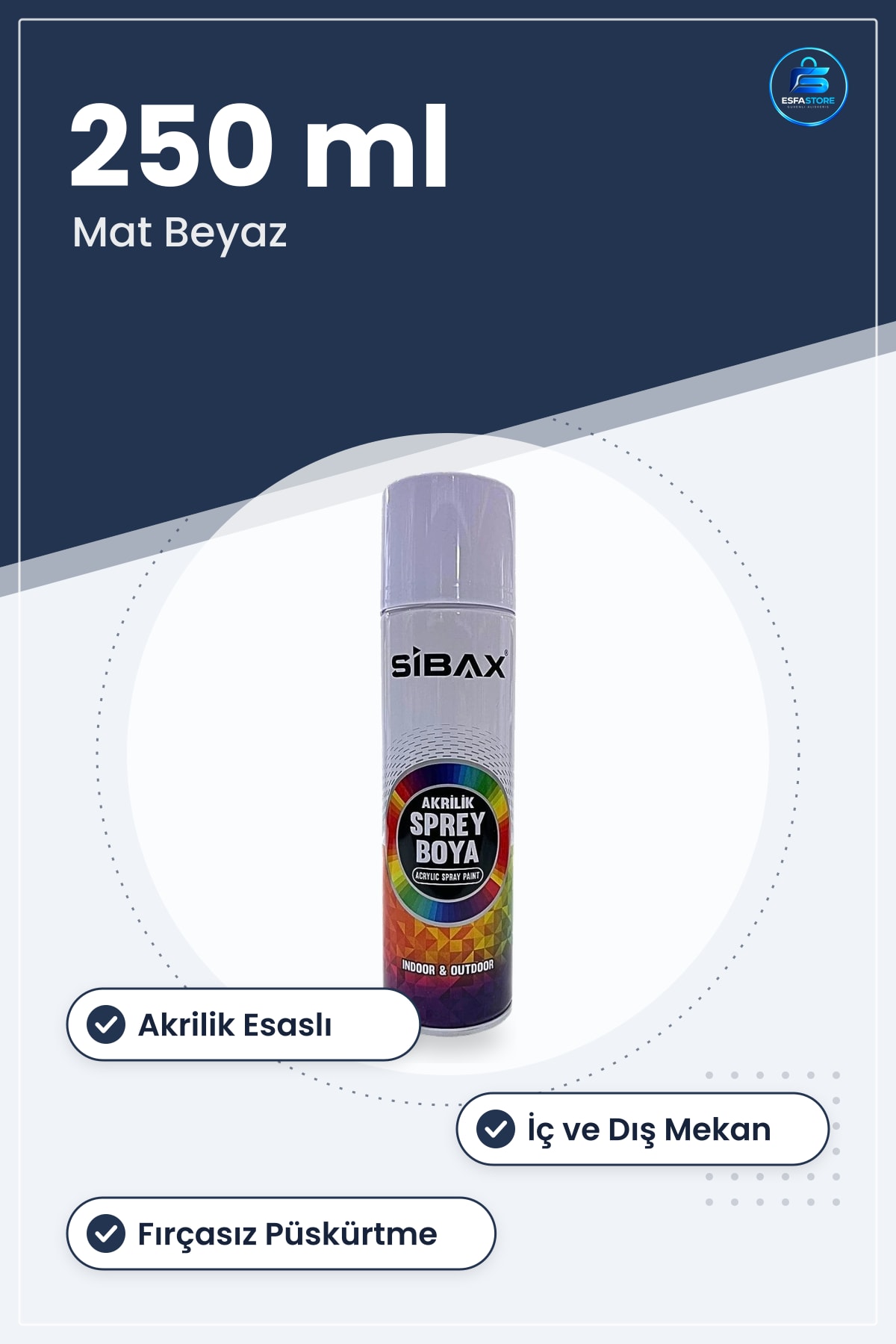 Mat Beyaz Sprey Boya 250 ml Akrilik İç ve Dış Mekan İçin Boyama Spreyi Pratik Uygulama