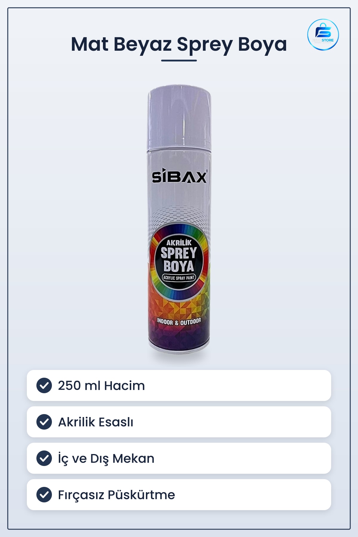 Mat Beyaz Sprey Boya 250 ml Akrilik İç ve Dış Mekan İçin Boyama Spreyi Pratik Uygulama