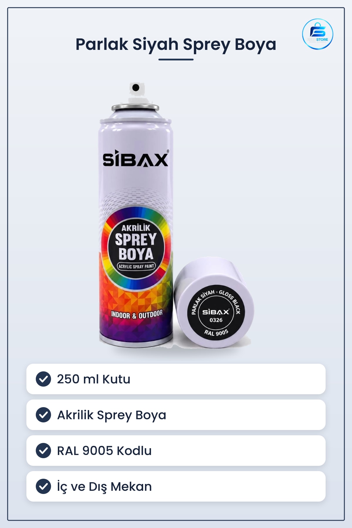 Sprey Boya Parlak Siyah 250 ml Akrilik RAL Gloss Black İç ve Dış Mekan Boyası Pratik Uygulama