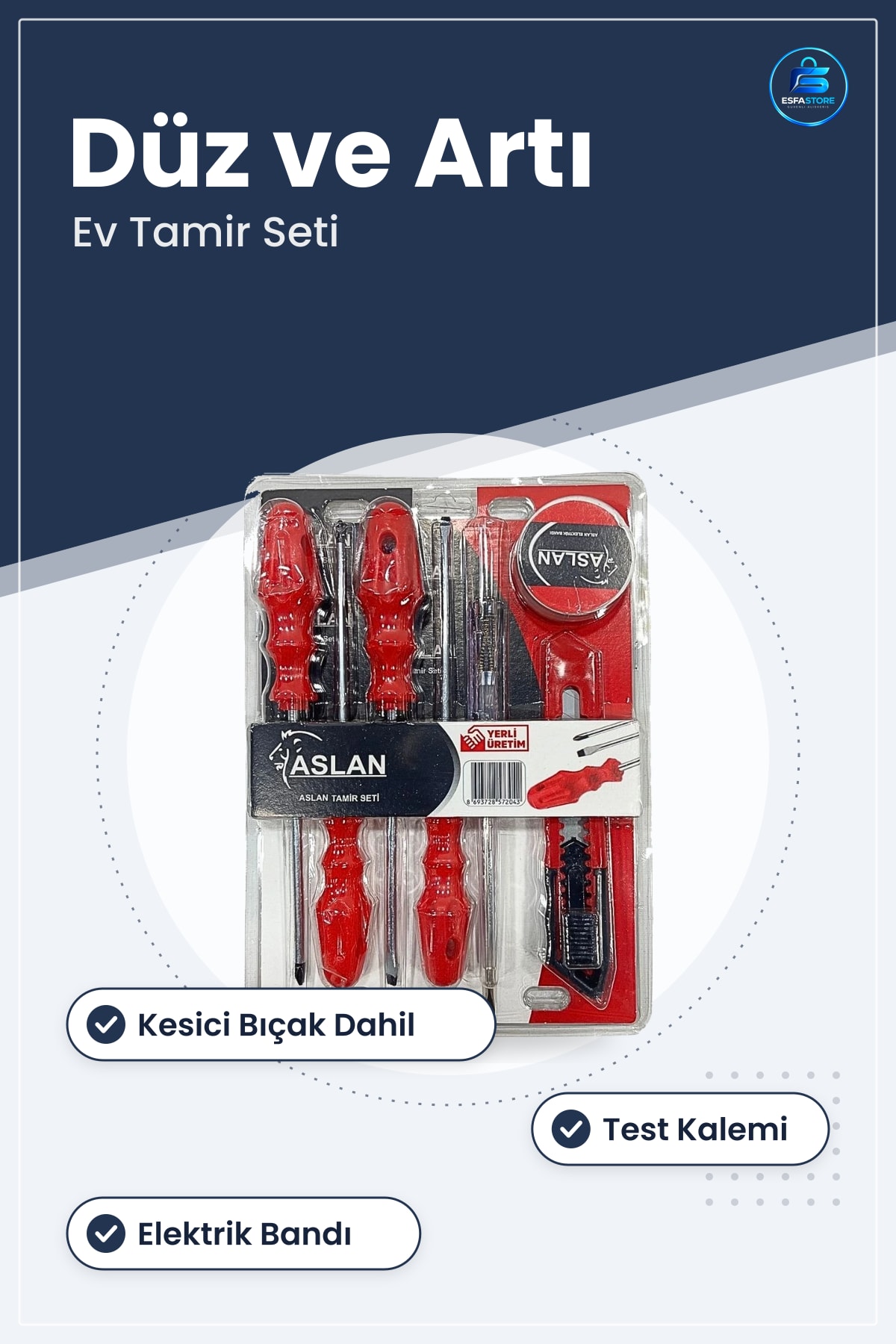 Tornavida Seti Düz ve Artı Uçlu Tamir Kesici Bıçak Test Kalemi Elektrik Bandı Ev Hırdavat