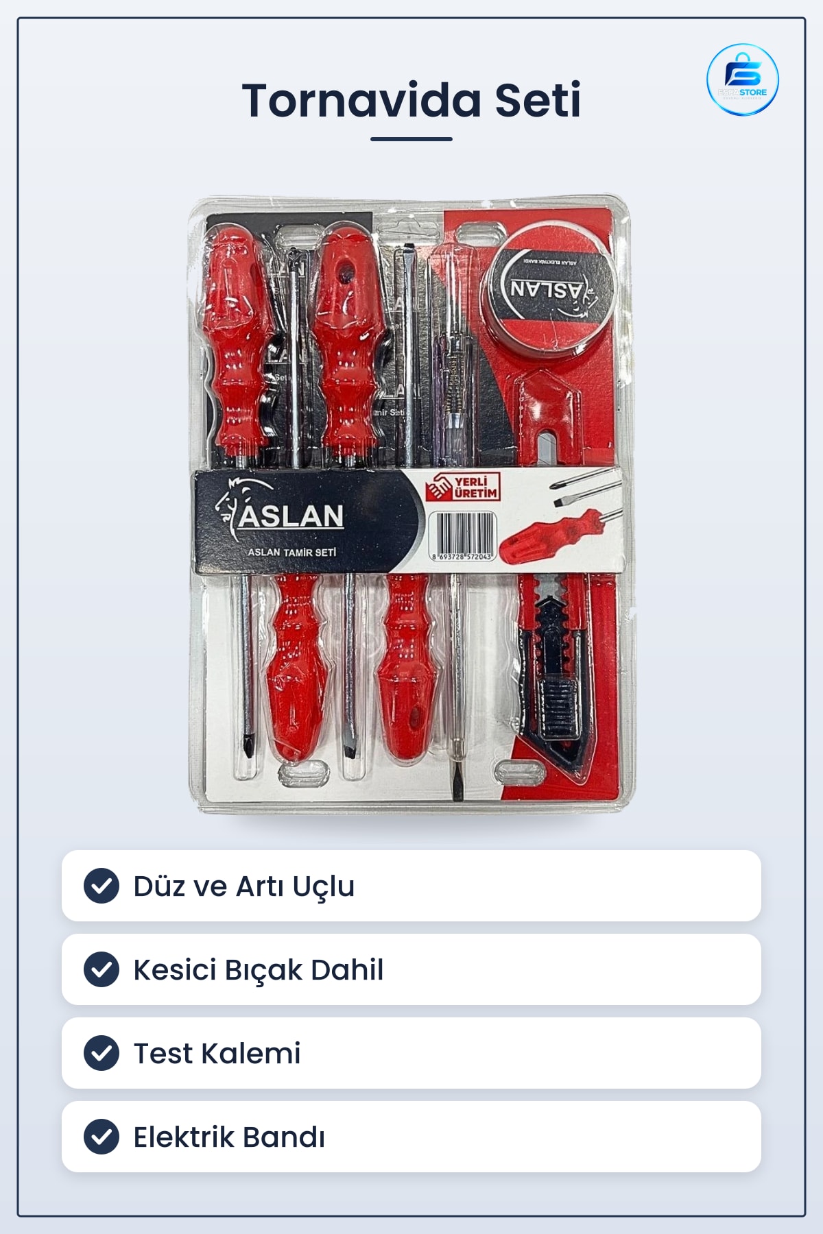 Tornavida Seti Düz ve Artı Uçlu Tamir Kesici Bıçak Test Kalemi Elektrik Bandı Ev Hırdavat