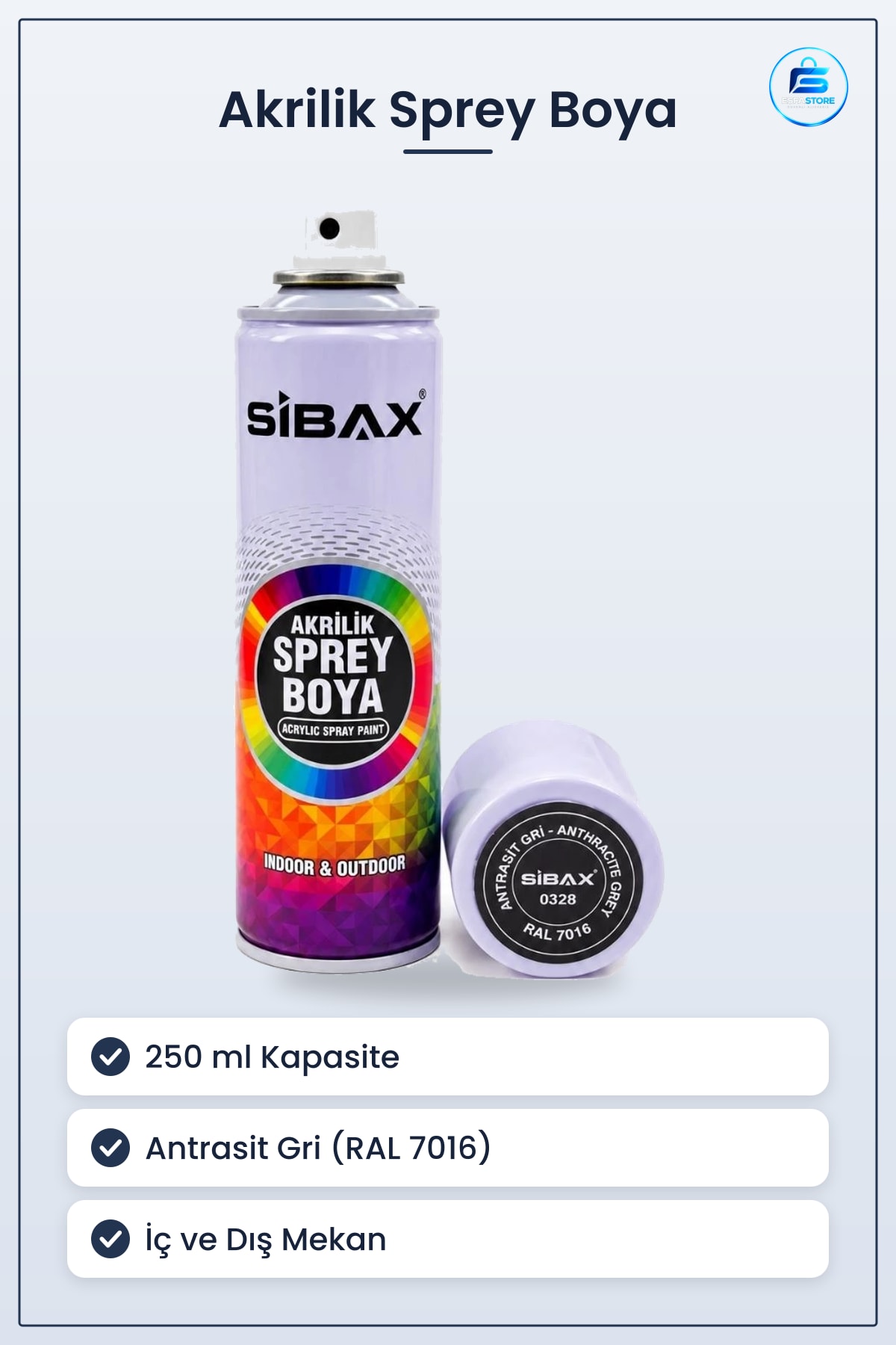 Antrasit Gri Akrilik Sprey Boya 250 ml RAL İç Dış Mekan Ahşap Metal Duvar Kullanışlı