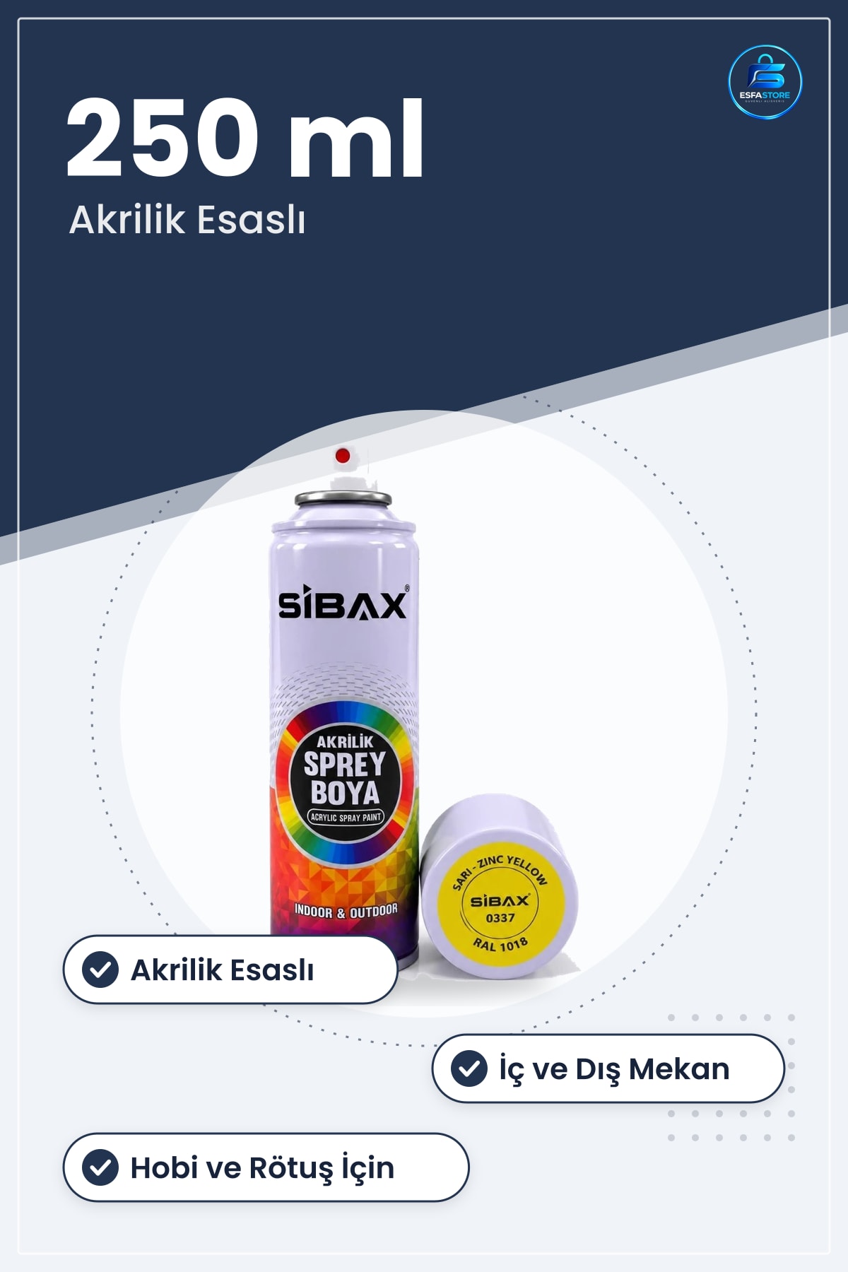 Sarı Sprey Boya 250 ml Akrilik Hobi Rötuş Boyası İç Ortam Dış Mekan Pratik Uygulama
