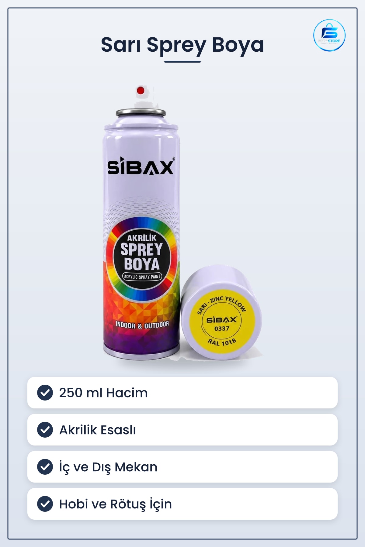 Sarı Sprey Boya 250 ml Akrilik Hobi Rötuş Boyası İç Ortam Dış Mekan Pratik Uygulama
