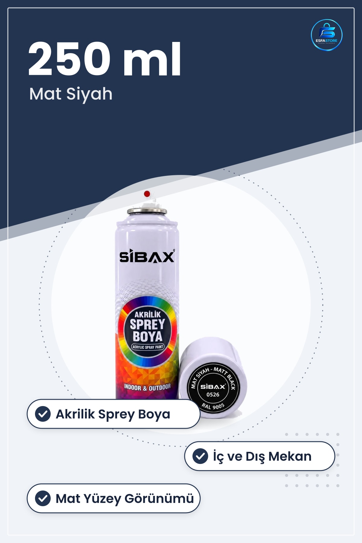 Sprey Boya Mat Siyah 250 ml Akrilik İç Dış Mekan Yüzey Boyama Rötuş Hobi Ev Dekor