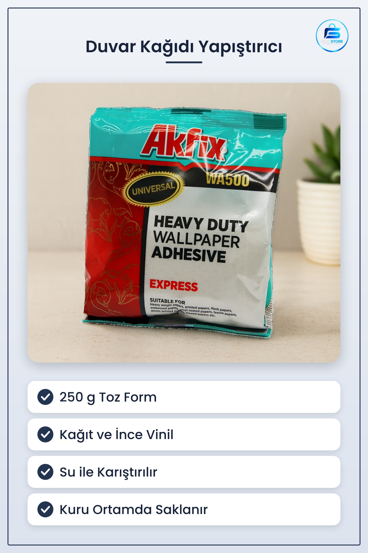 Toz Duvar Kağıdı Yapıştırıcı 250 g Kağıt ve İnce Vinil Kaplamalar İçin Ev Hırdavat Malzemesi