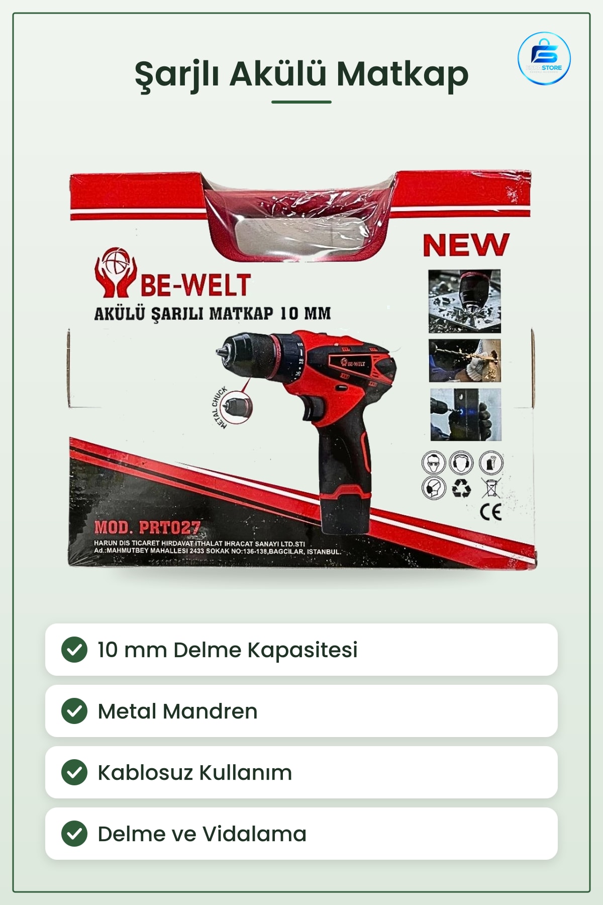 Matkap Şarjlı 10 mm Akülü Metal Mandren Delme Vidalama Elektrikli El Aleti Ev Atölye